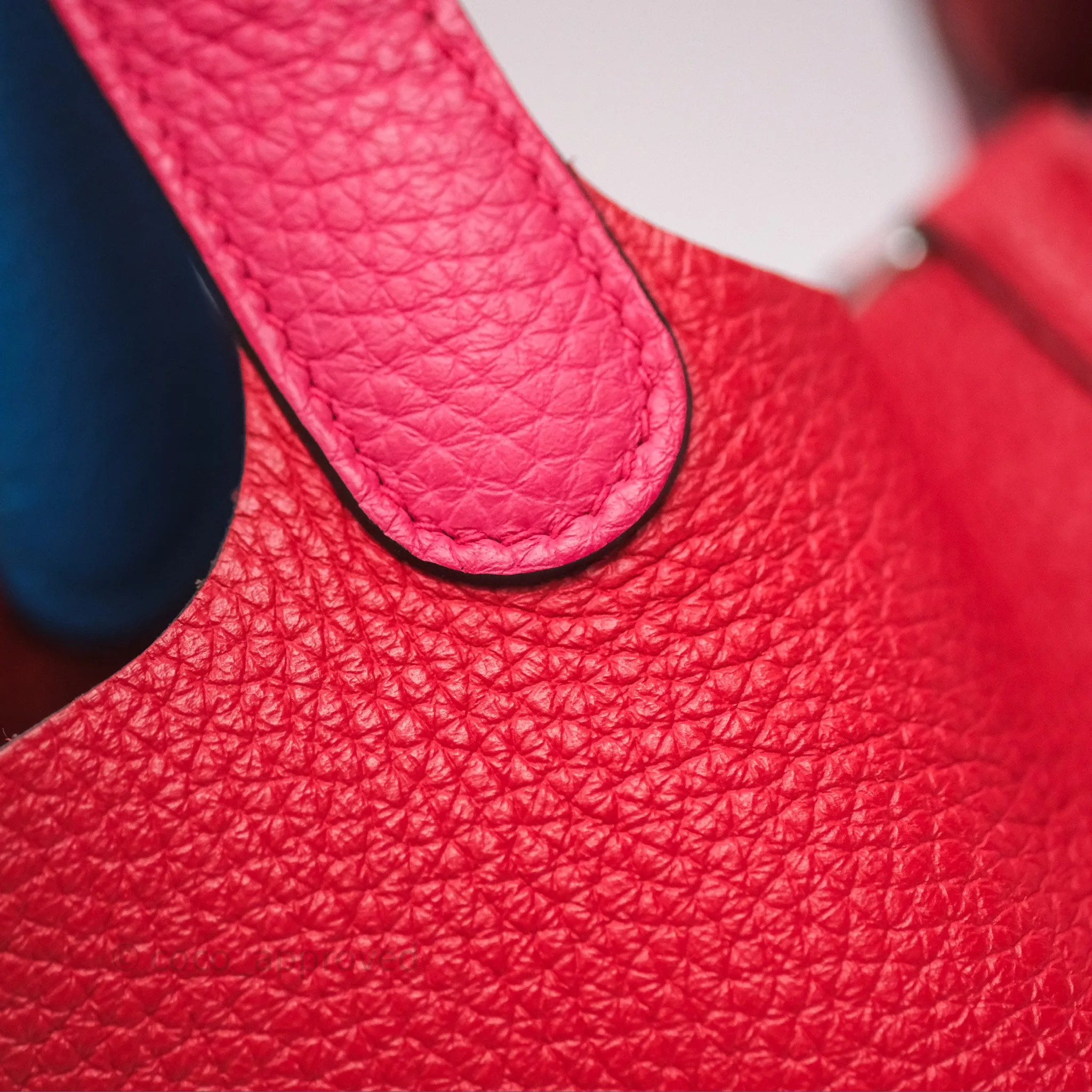 Herms Picotin 18 Rouge de Coeur S3/ Rose Extrme I6/ Bleu Zanzibar B3 Clemence Palladium Hardware