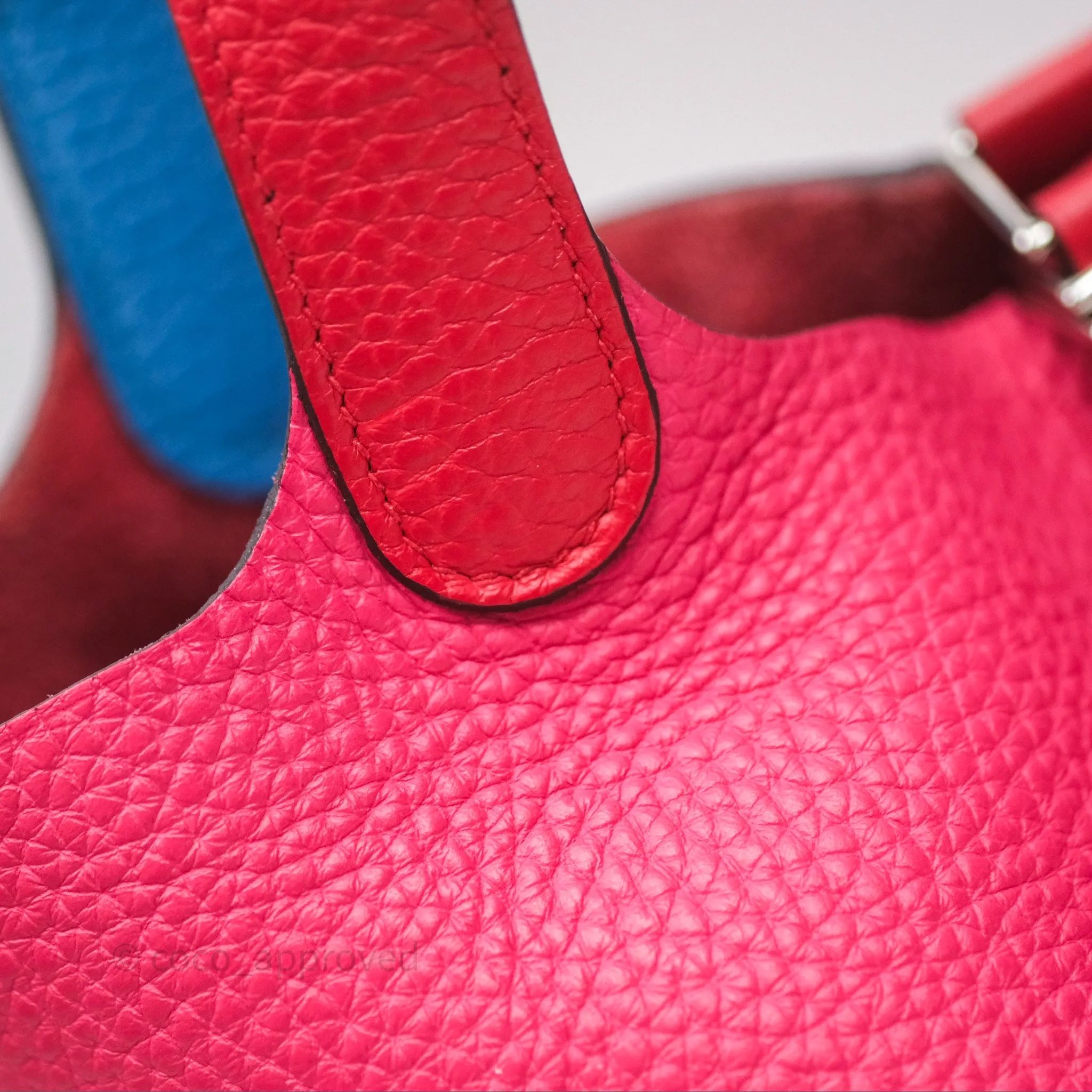 Herms Picotin 18 Rouge de Coeur S3/ Rose Extrme I6/ Bleu Zanzibar B3 Clemence Palladium Hardware