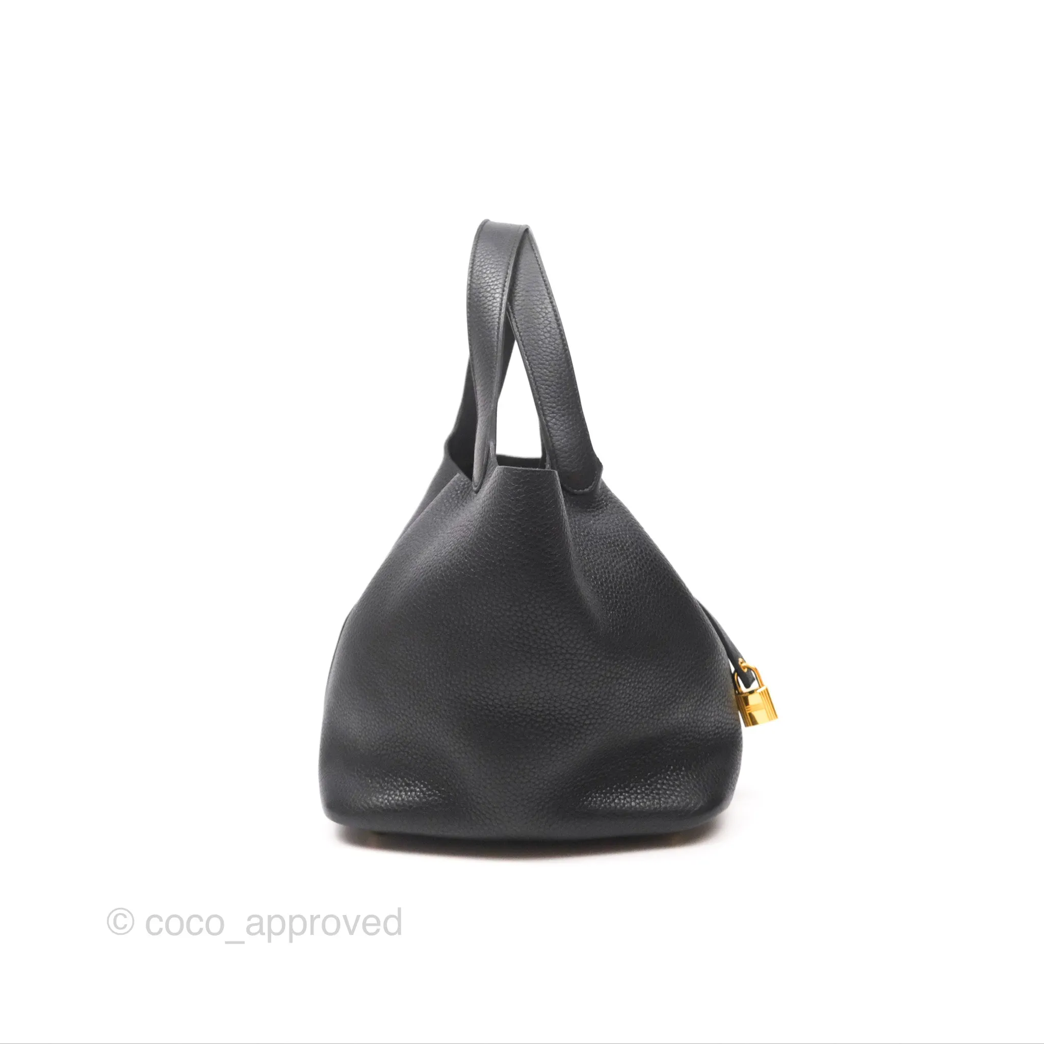 Herms Picotin 22 Black Noir 89 Clemence Gold Hardware