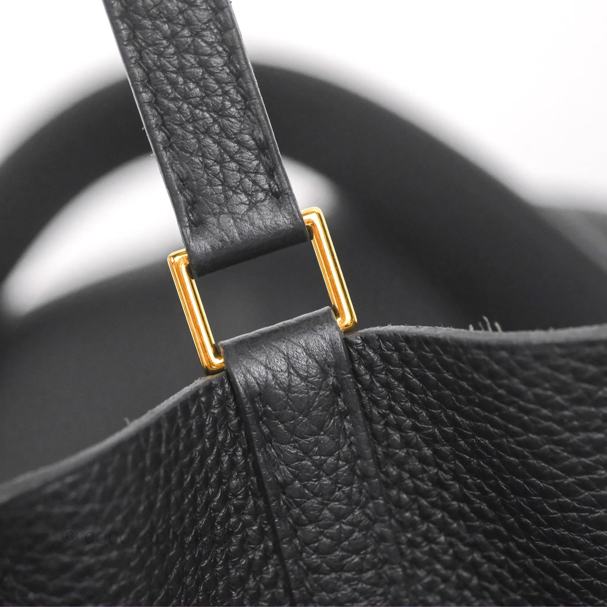 Herms Picotin 22 Black Noir 89 Clemence Gold Hardware