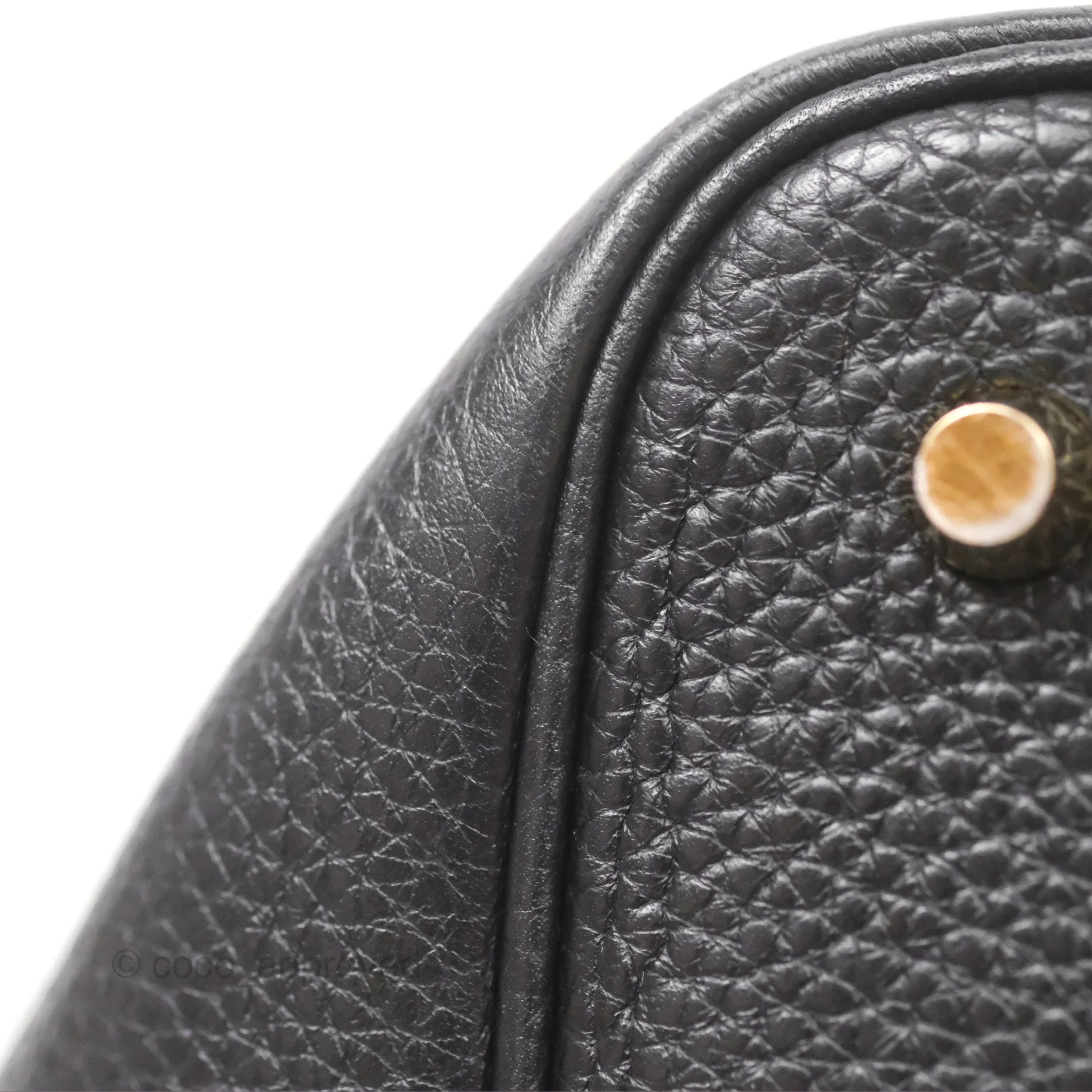 Herms Picotin 22 Black Noir 89 Clemence Gold Hardware