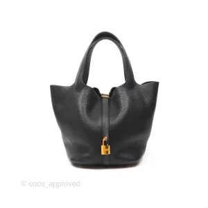 Herms Picotin 22 Black Noir 89 Clemence Gold Hardware