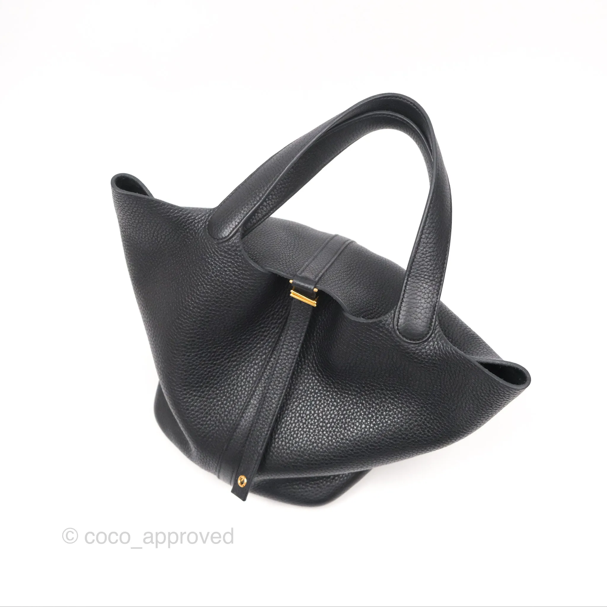 Herms Picotin 22 Black Noir 89 Clemence Gold Hardware