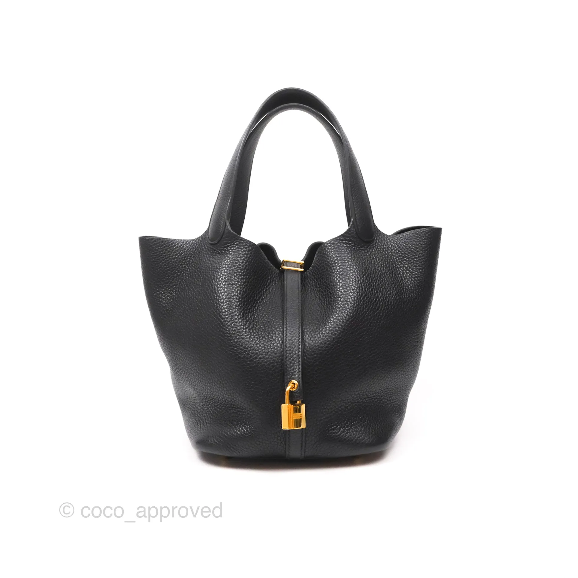 Herms Picotin 22 Black Noir 89 Clemence Gold Hardware