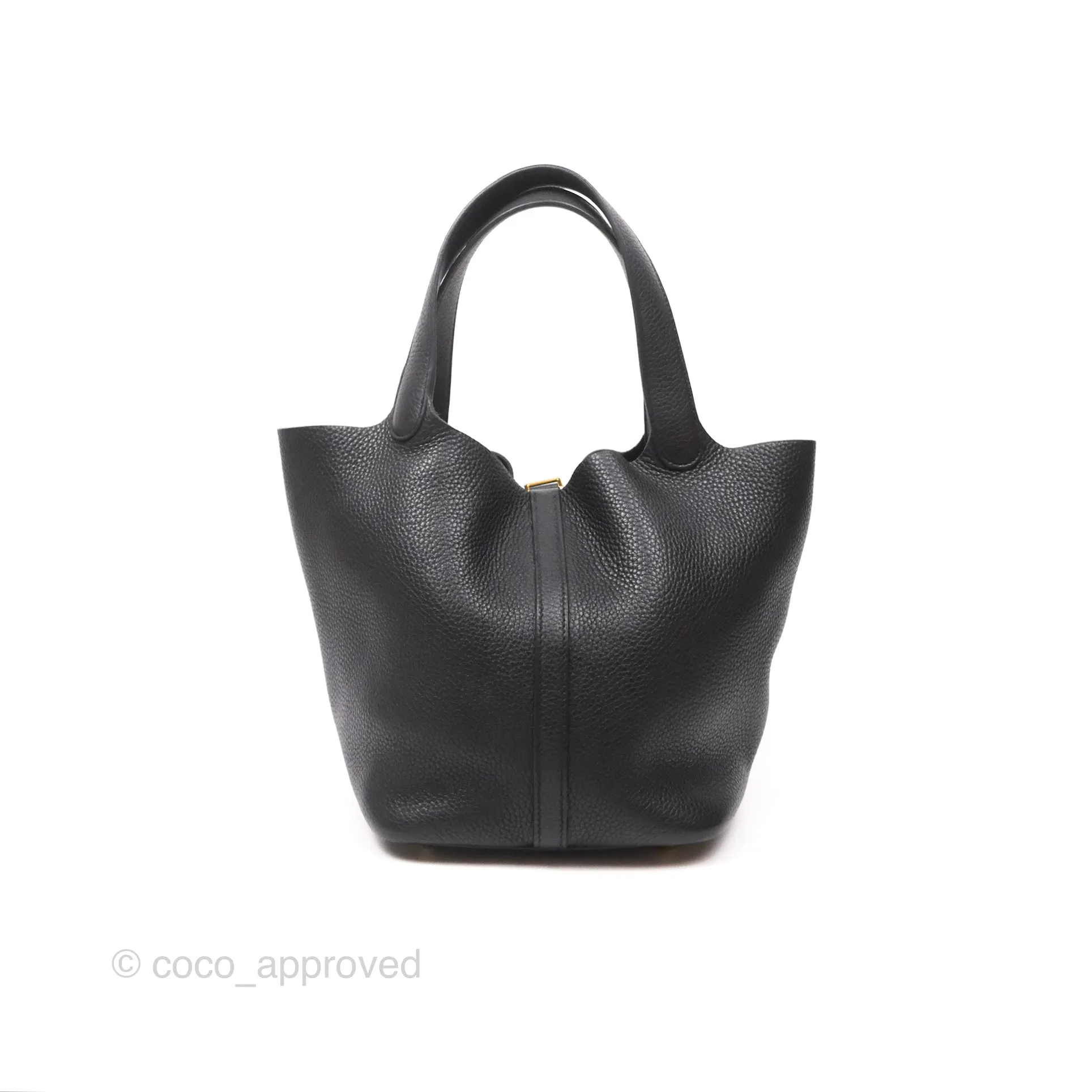 Herms Picotin 22 Black Noir 89 Clemence Gold Hardware