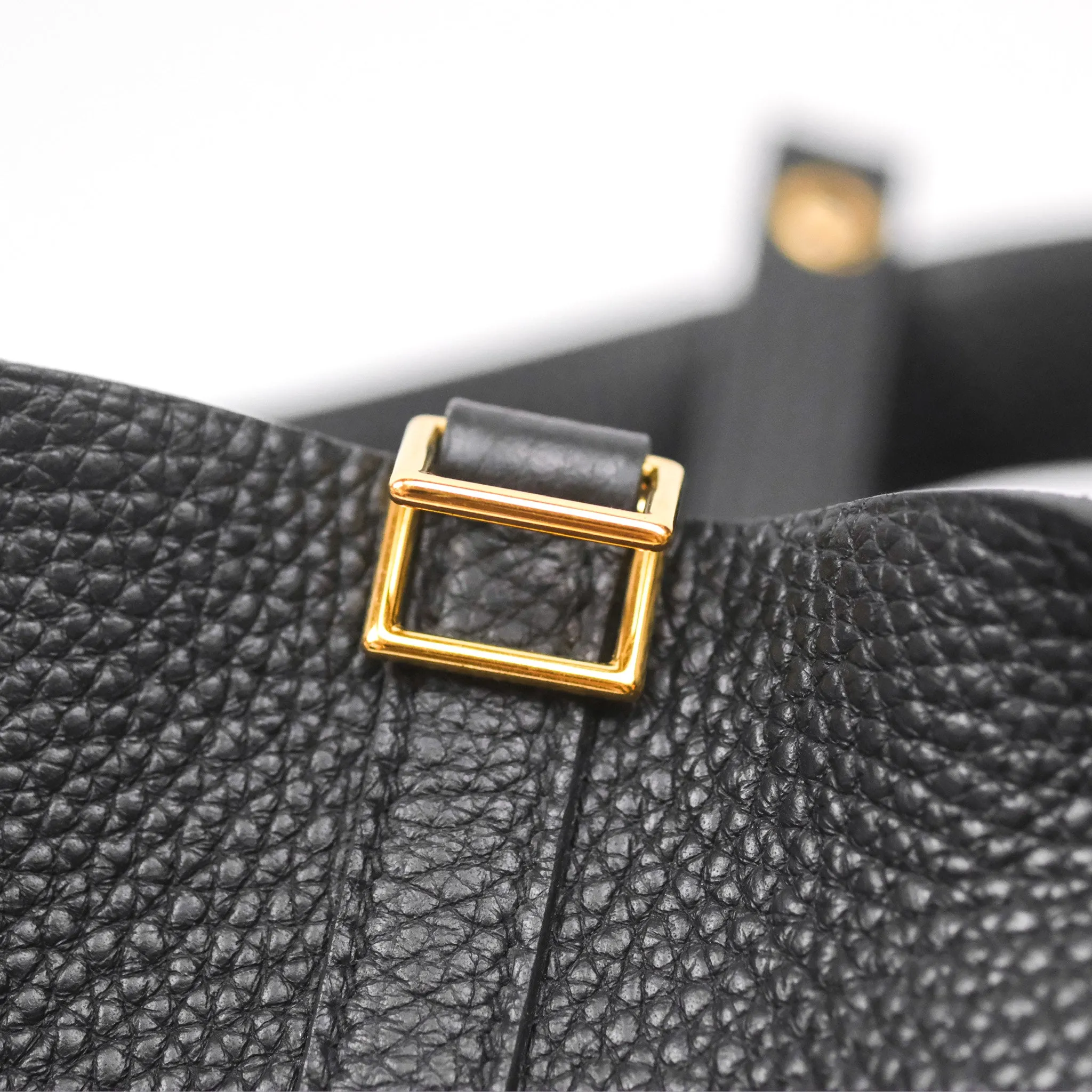 Herms Picotin 22 Black Noir 89 Clemence Gold Hardware