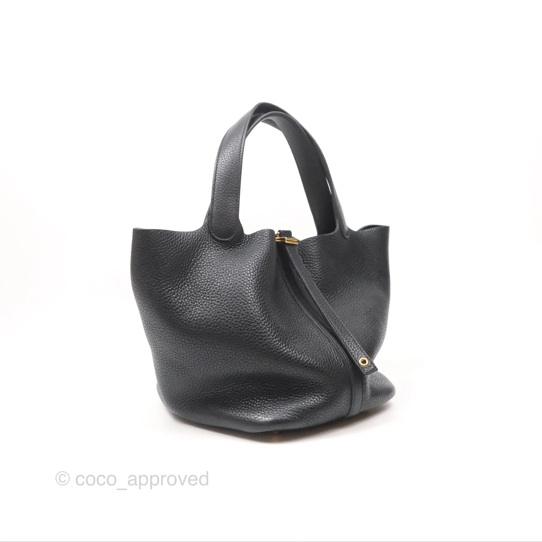 Herms Picotin 22 Black Noir 89 Clemence Gold Hardware