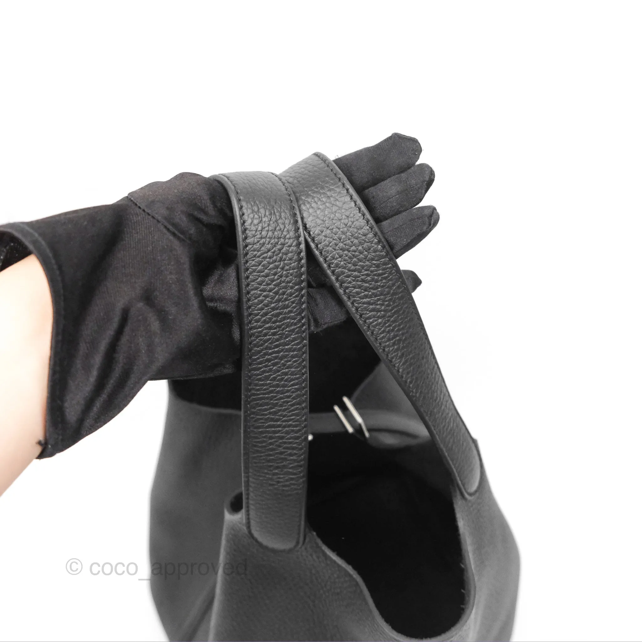 Herms Picotin 22 Black Noir 89 Clemence Palladium Hardware