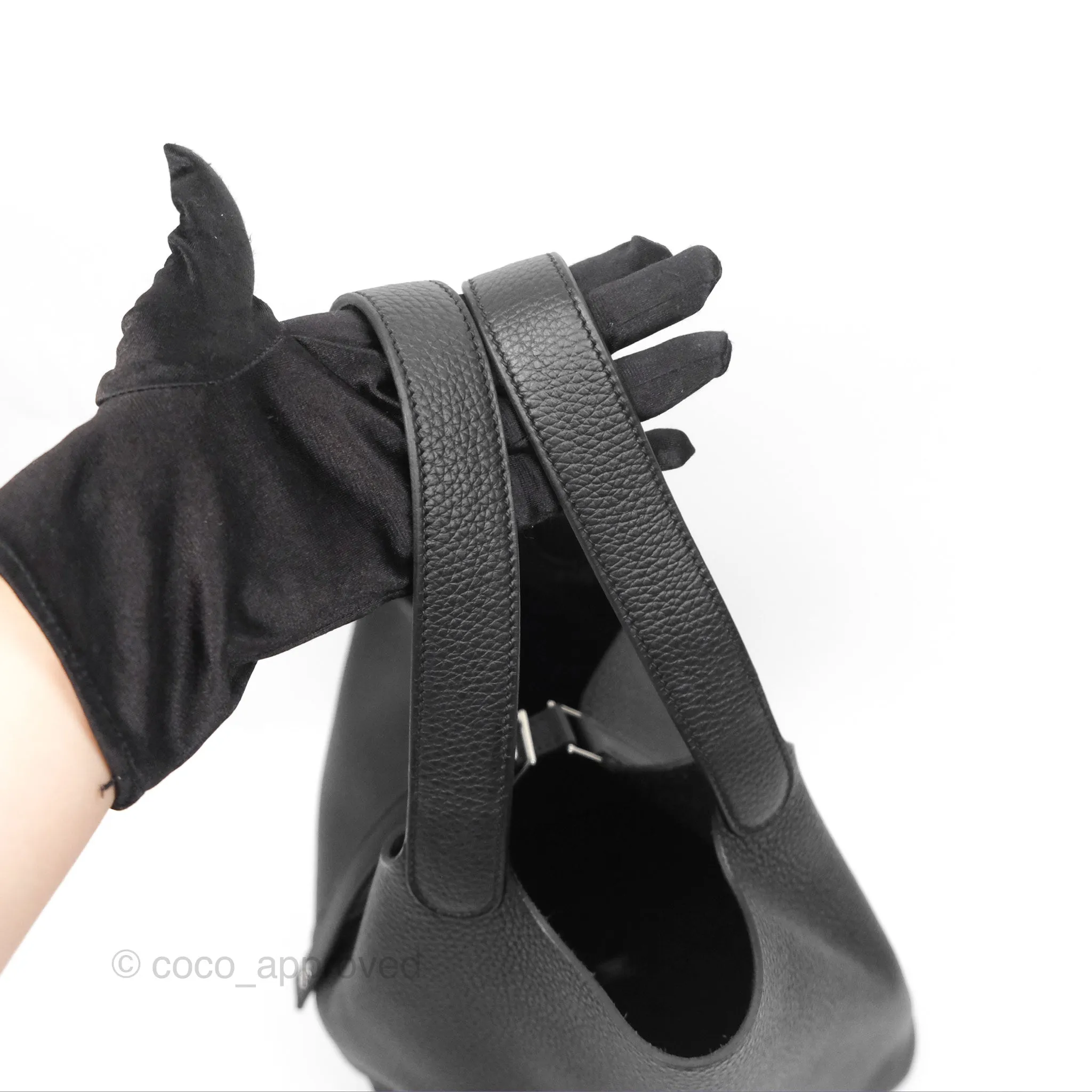 Herms Picotin 22 Black Noir 89 Clemence Palladium Hardware