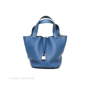 Herms Picotin 22 Bleu Agate R2 Clemence Palladium Hardware