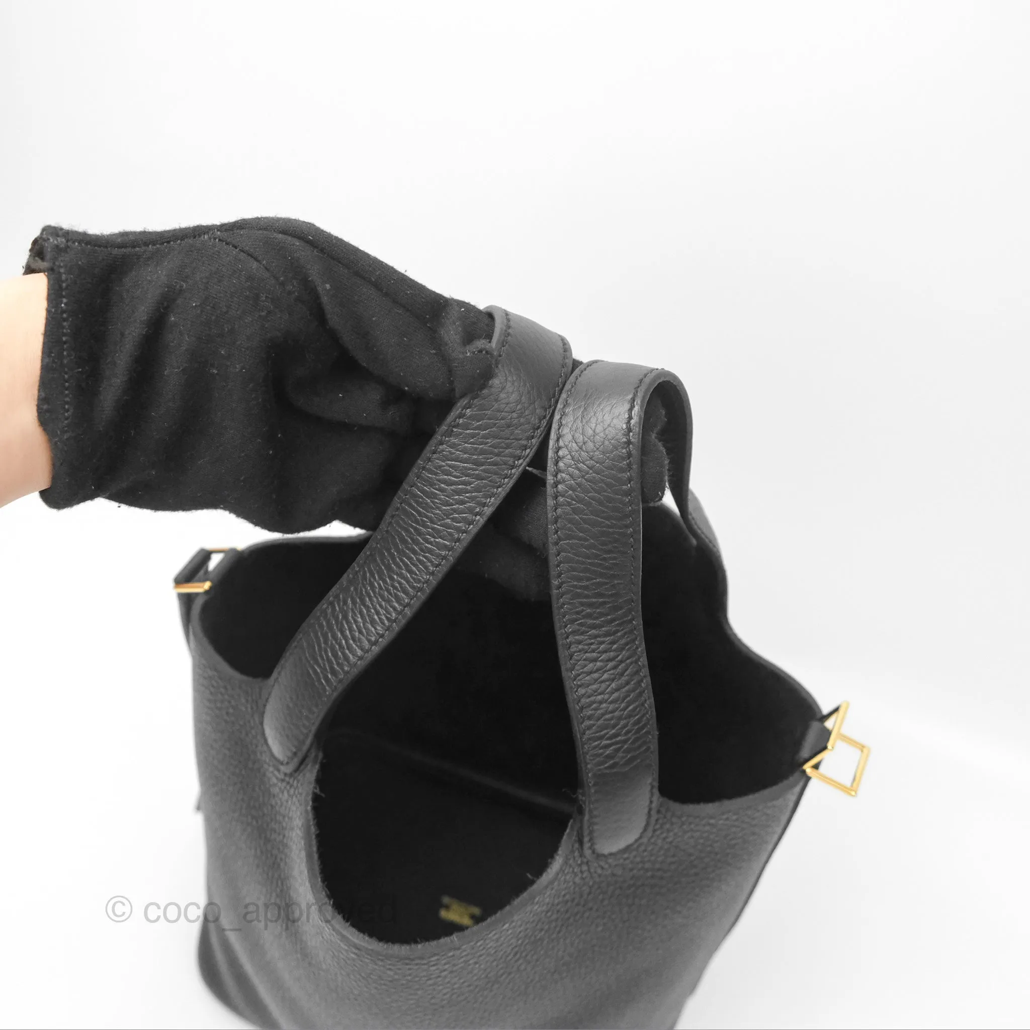Herms Picotin Lock 18 Black Clemence Gold Hardware