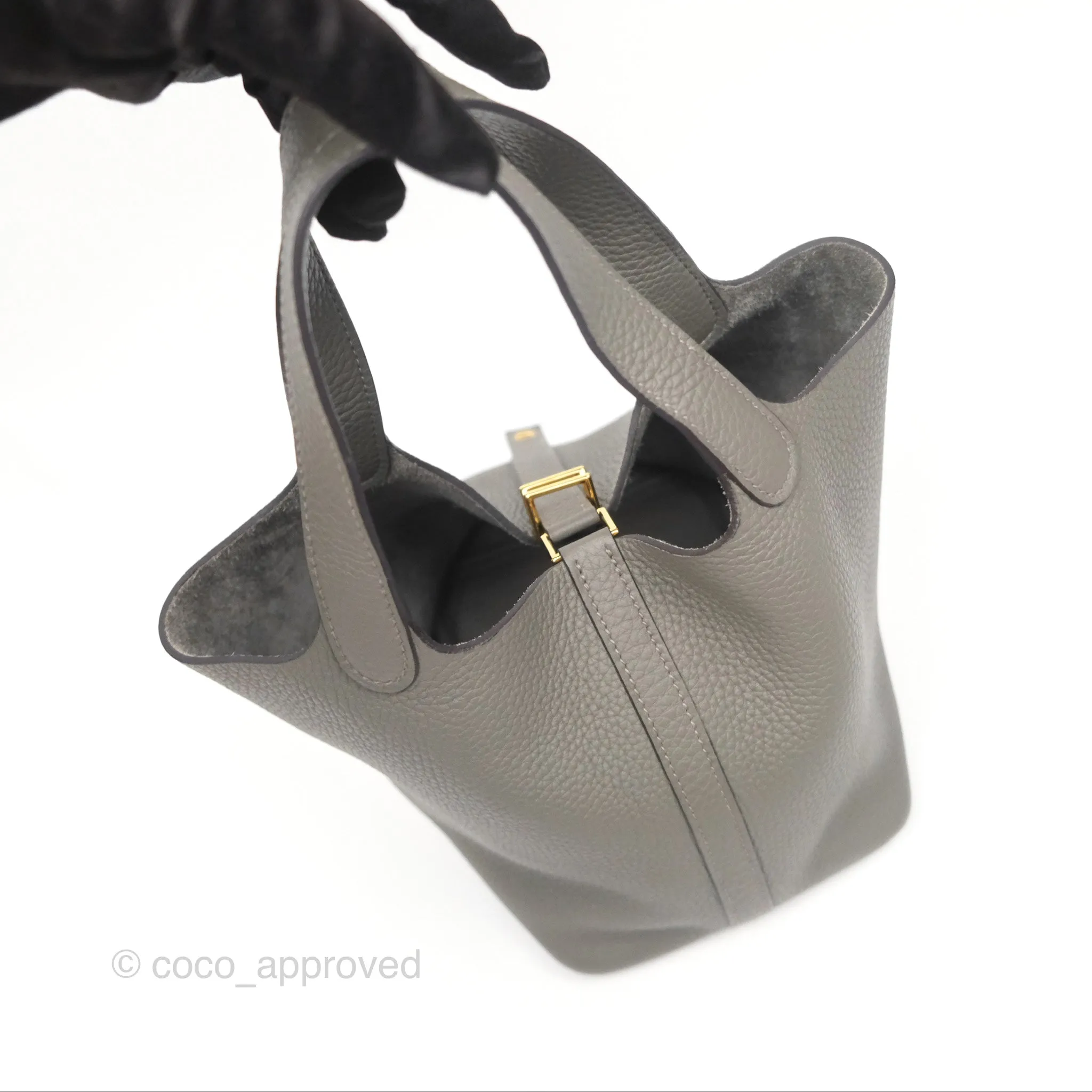 Herms Picotin Lock 18 Gris Meyer 0L Clemence Gold Hardware