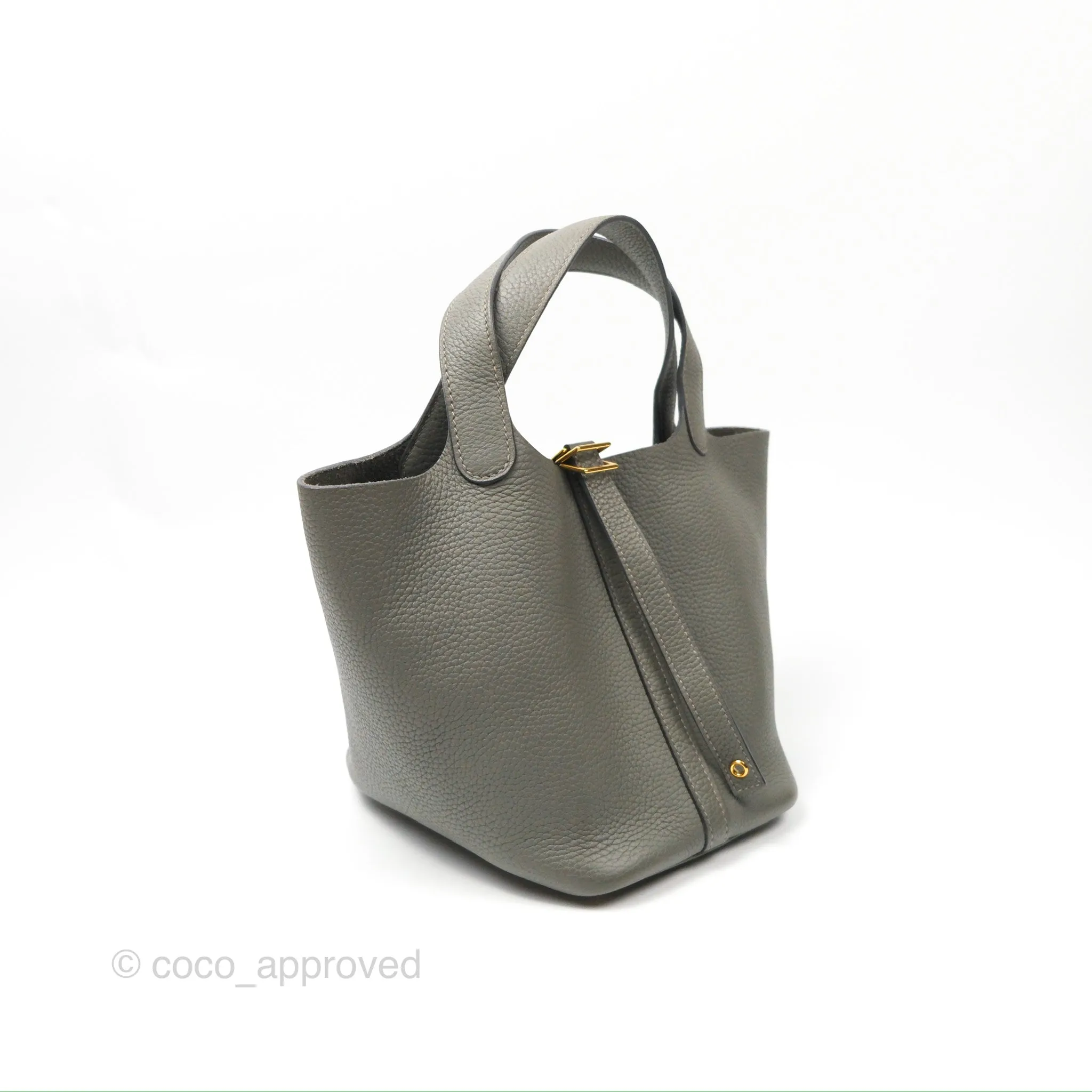 Herms Picotin Lock 18 Gris Meyer 0L Taurillon Clemence Gold Hardware