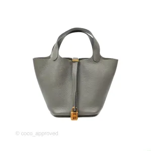 Herms Picotin Lock 18 Gris Meyer 0L Taurillon Clemence Gold Hardware