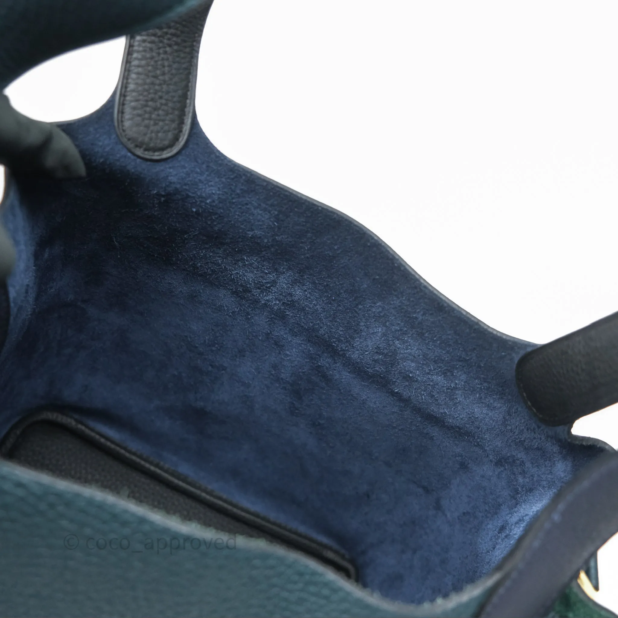 Herms Picotin Lock 22 Casaque Vert Cyprs 6O/ Bleu Nuit 2Z/ Black Noir 89 Clemence Gold Hardware