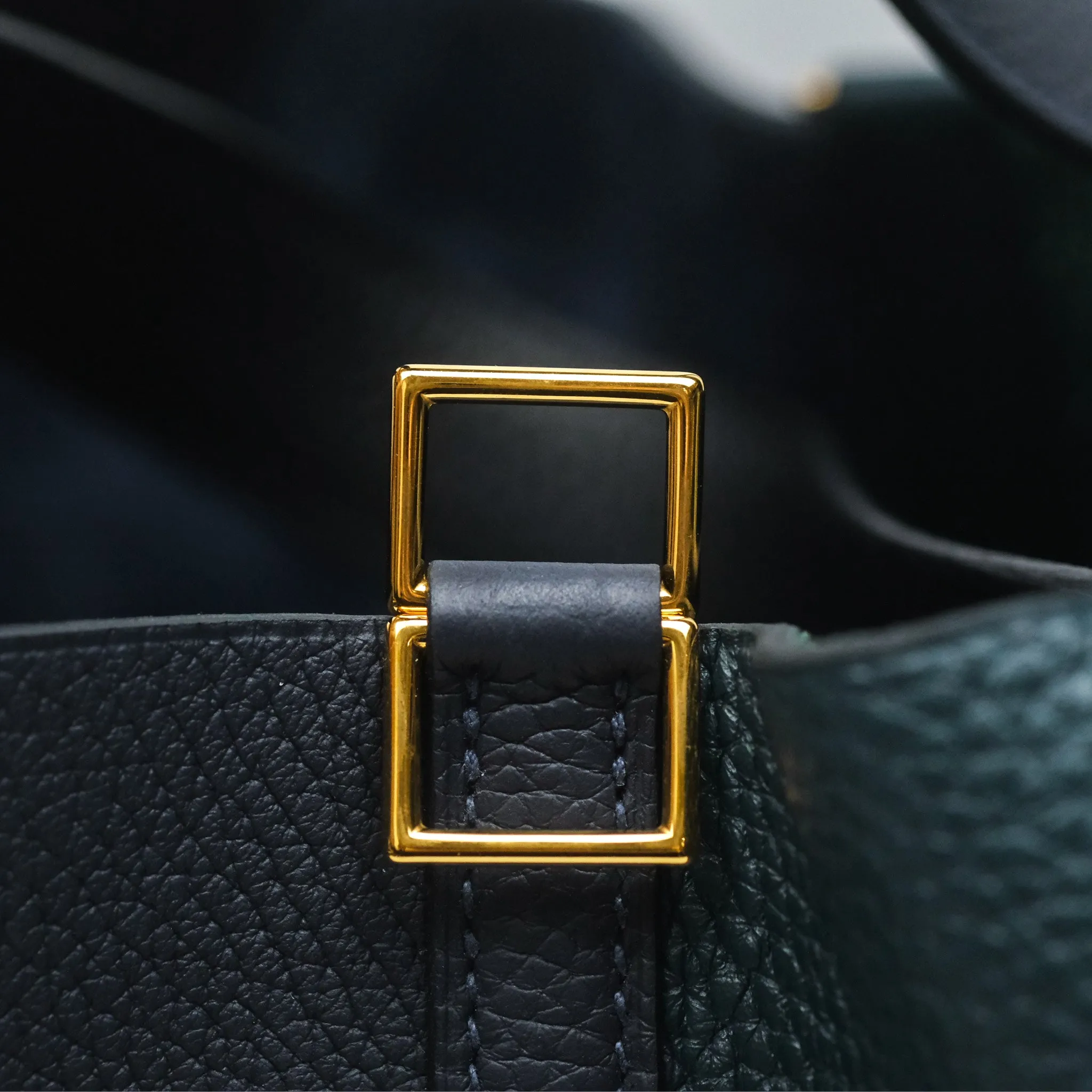 Herms Picotin Lock 22 Casaque Vert Cyprs 6O/ Bleu Nuit 2Z/ Black Noir 89 Clemence Gold Hardware