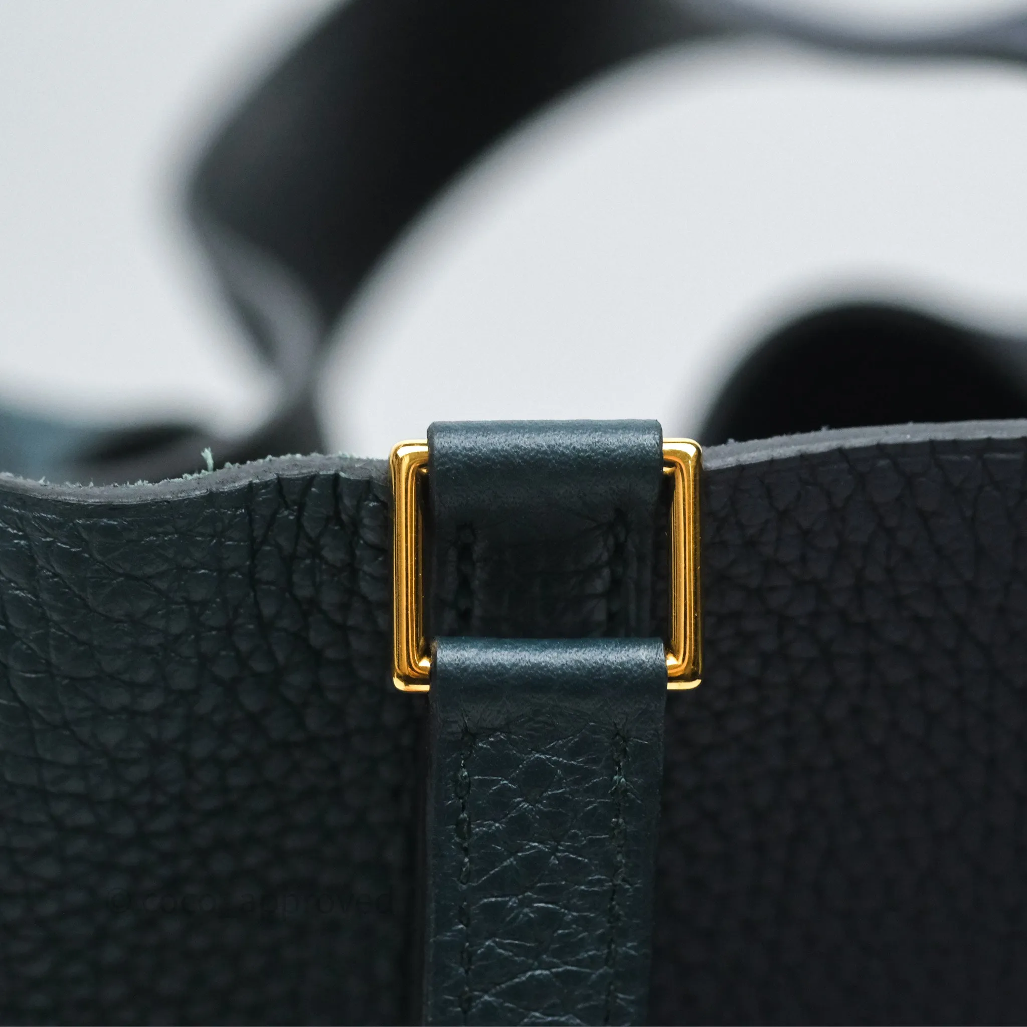 Herms Picotin Lock 22 Casaque Vert Cyprs 6O/ Bleu Nuit 2Z/ Black Noir 89 Clemence Gold Hardware