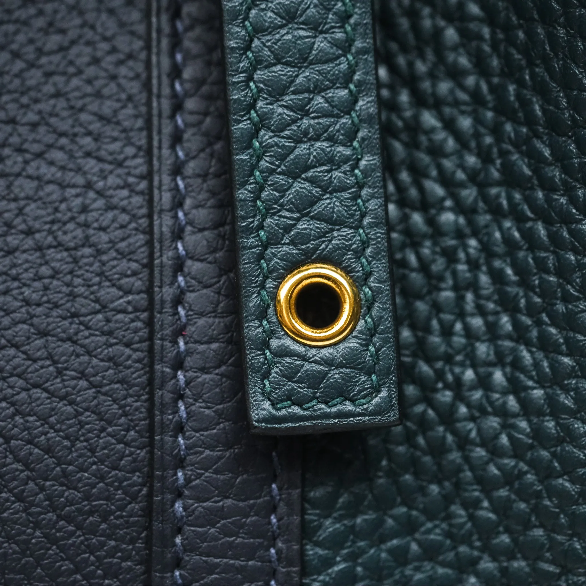 Herms Picotin Lock 22 Casaque Vert Cyprs 6O/ Bleu Nuit 2Z/ Black Noir 89 Clemence Gold Hardware