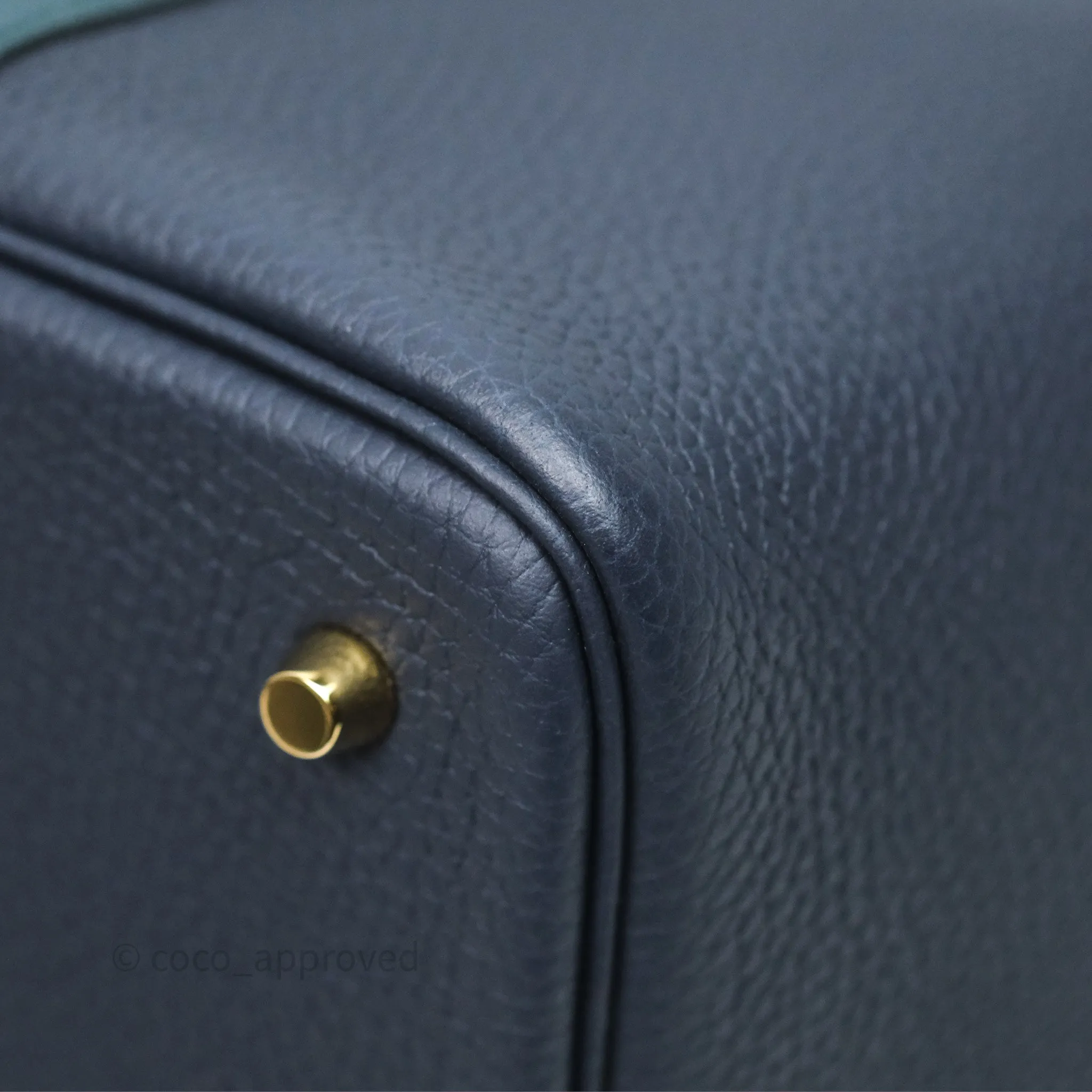 Herms Picotin Lock 22 Casaque Vert Cyprs 6O/ Bleu Nuit 2Z/ Black Noir 89 Clemence Gold Hardware