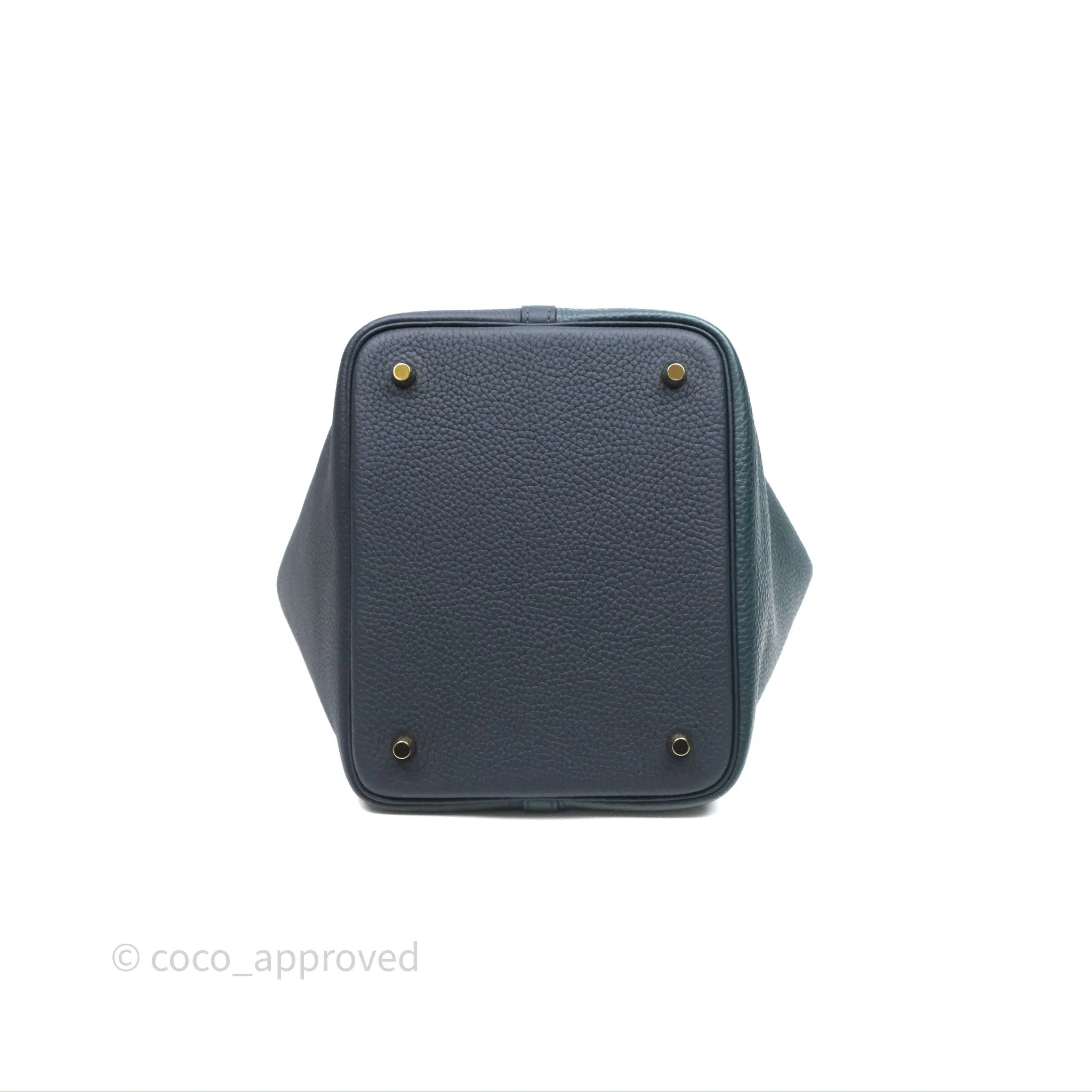 Herms Picotin Lock 22 Casaque Vert Cyprs 6O/ Bleu Nuit 2Z/ Black Noir 89 Clemence Gold Hardware