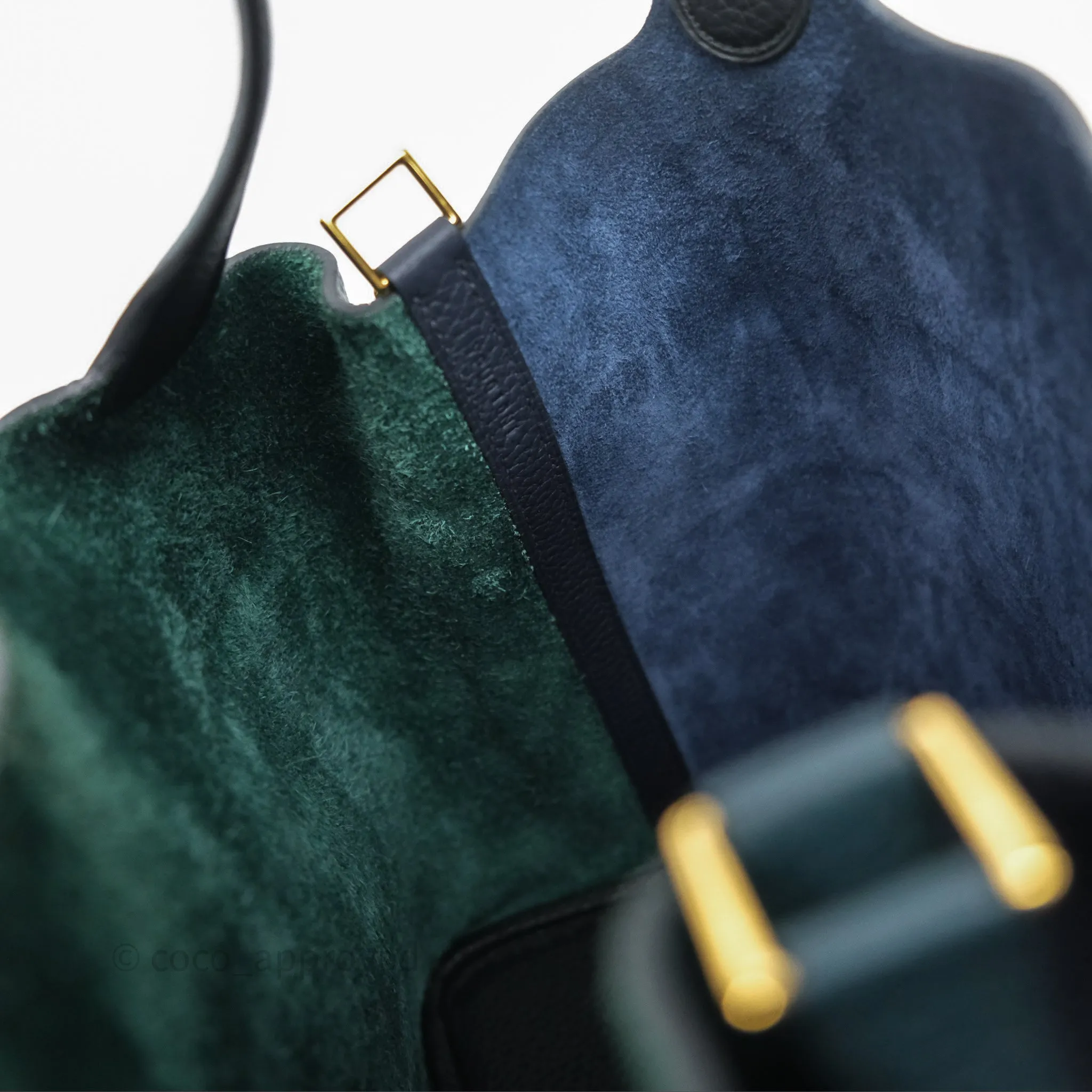 Herms Picotin Lock 22 Casaque Vert Cyprs 6O/ Bleu Nuit 2Z/ Black Noir 89 Clemence Gold Hardware