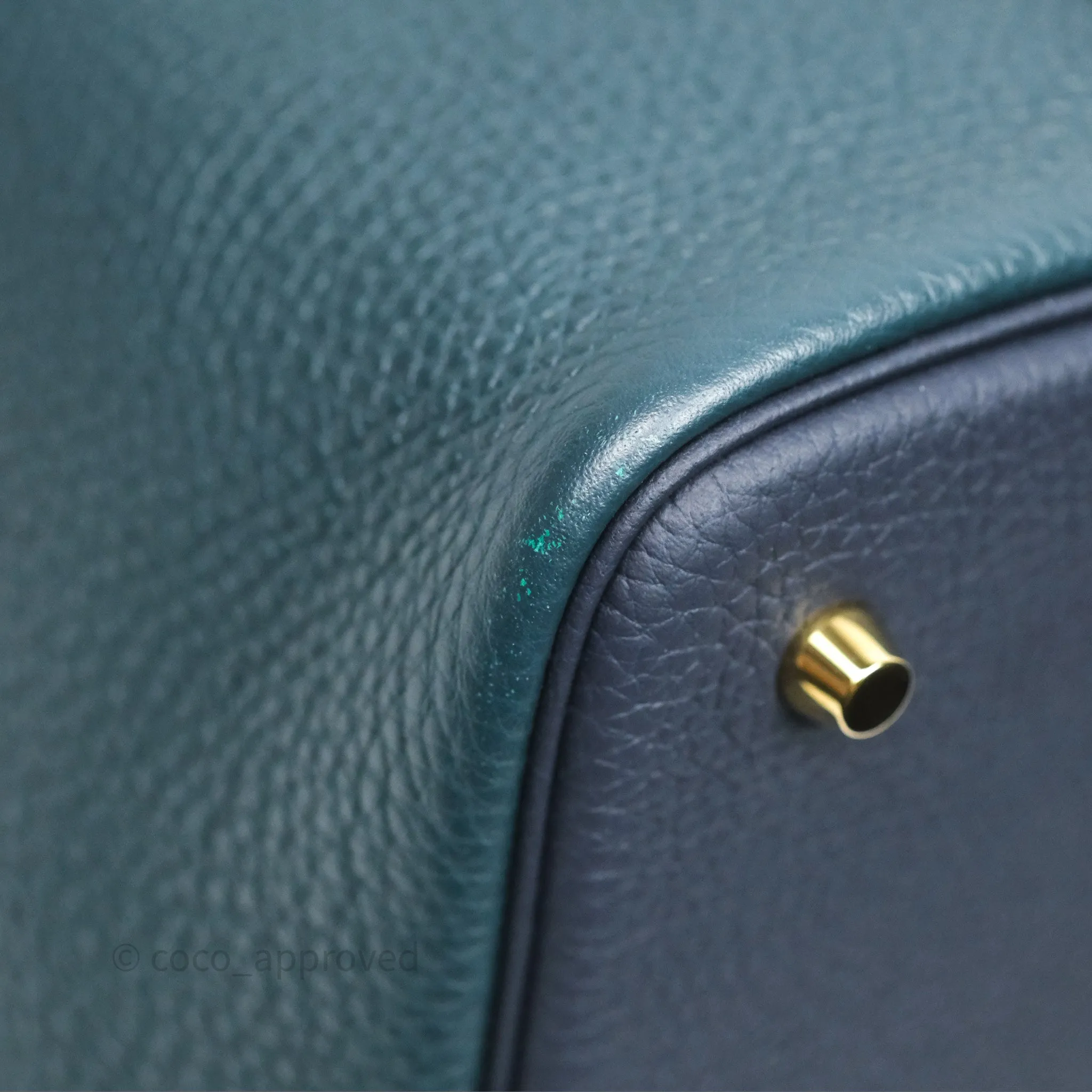 Herms Picotin Lock 22 Casaque Vert Cyprs 6O/ Bleu Nuit 2Z/ Black Noir 89 Clemence Gold Hardware