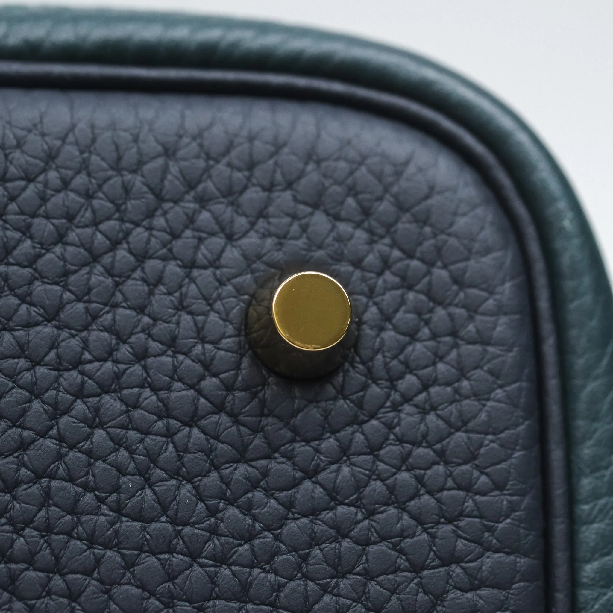 Herms Picotin Lock 22 Casaque Vert Cyprs 6O/ Bleu Nuit 2Z/ Black Noir 89 Clemence Gold Hardware