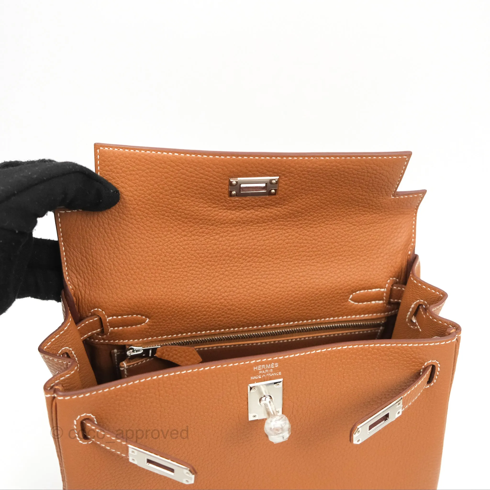 Herms Retourne Kelly 25 Gold Togo Palladium Hardware