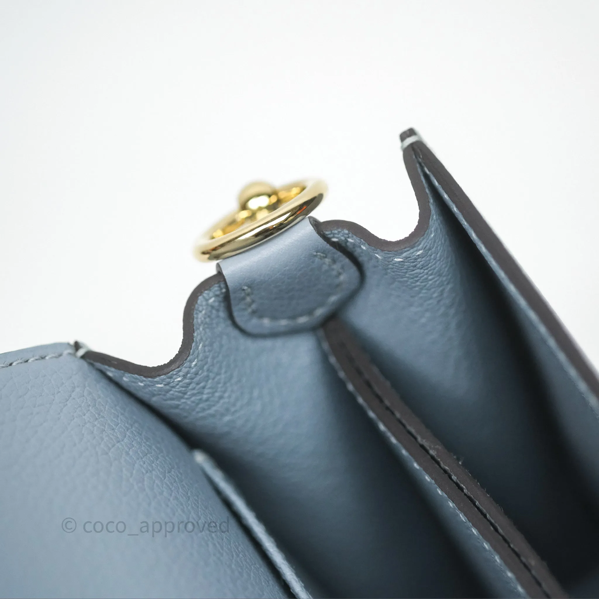 Herms Roulis Mini 18 Bleu Lin J7 Evercolour Gold Hardware