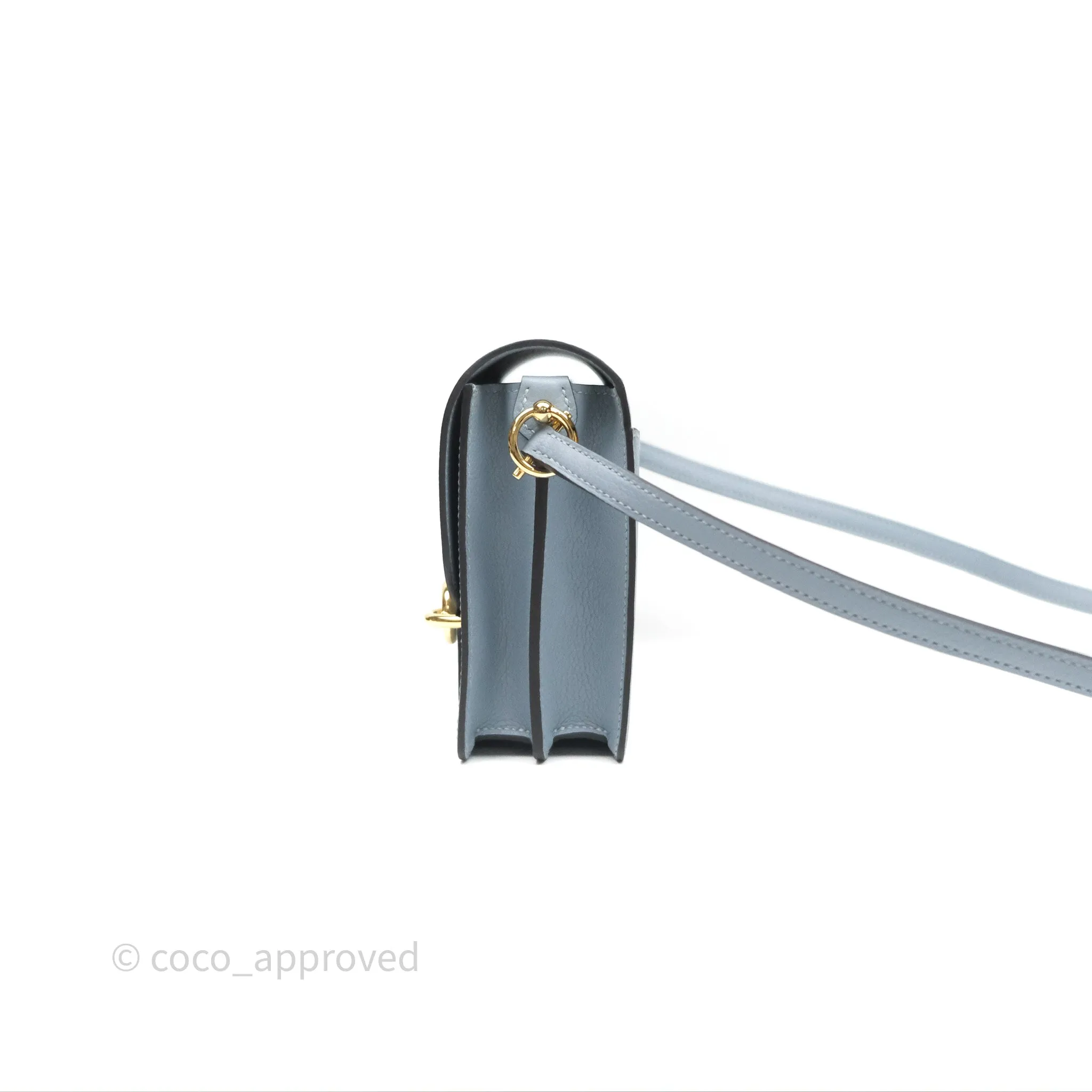 Herms Roulis Mini 18 Bleu Lin J7 Evercolour Gold Hardware