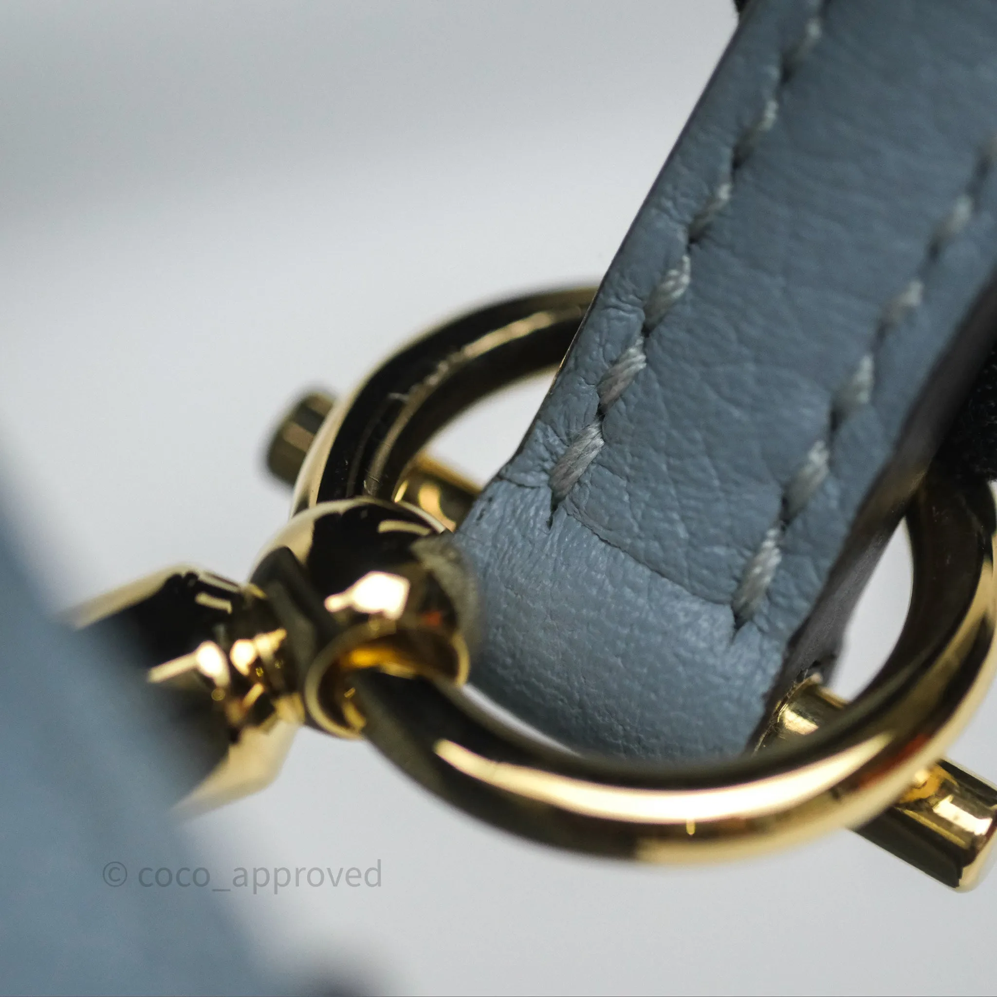 Herms Roulis Mini 18 Bleu Lin J7 Evercolour Gold Hardware