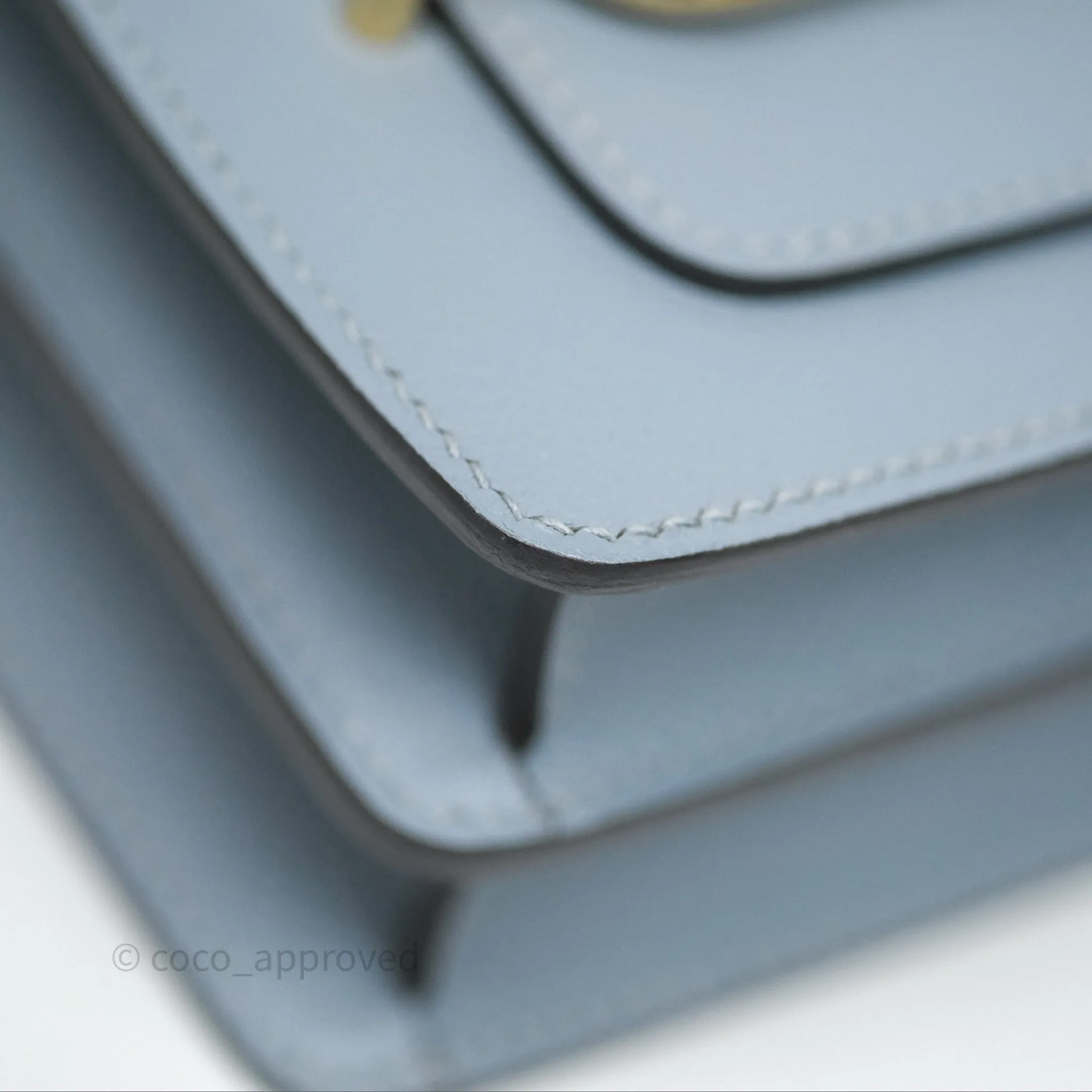Herms Roulis Mini 18 Bleu Lin J7 Evercolour Gold Hardware