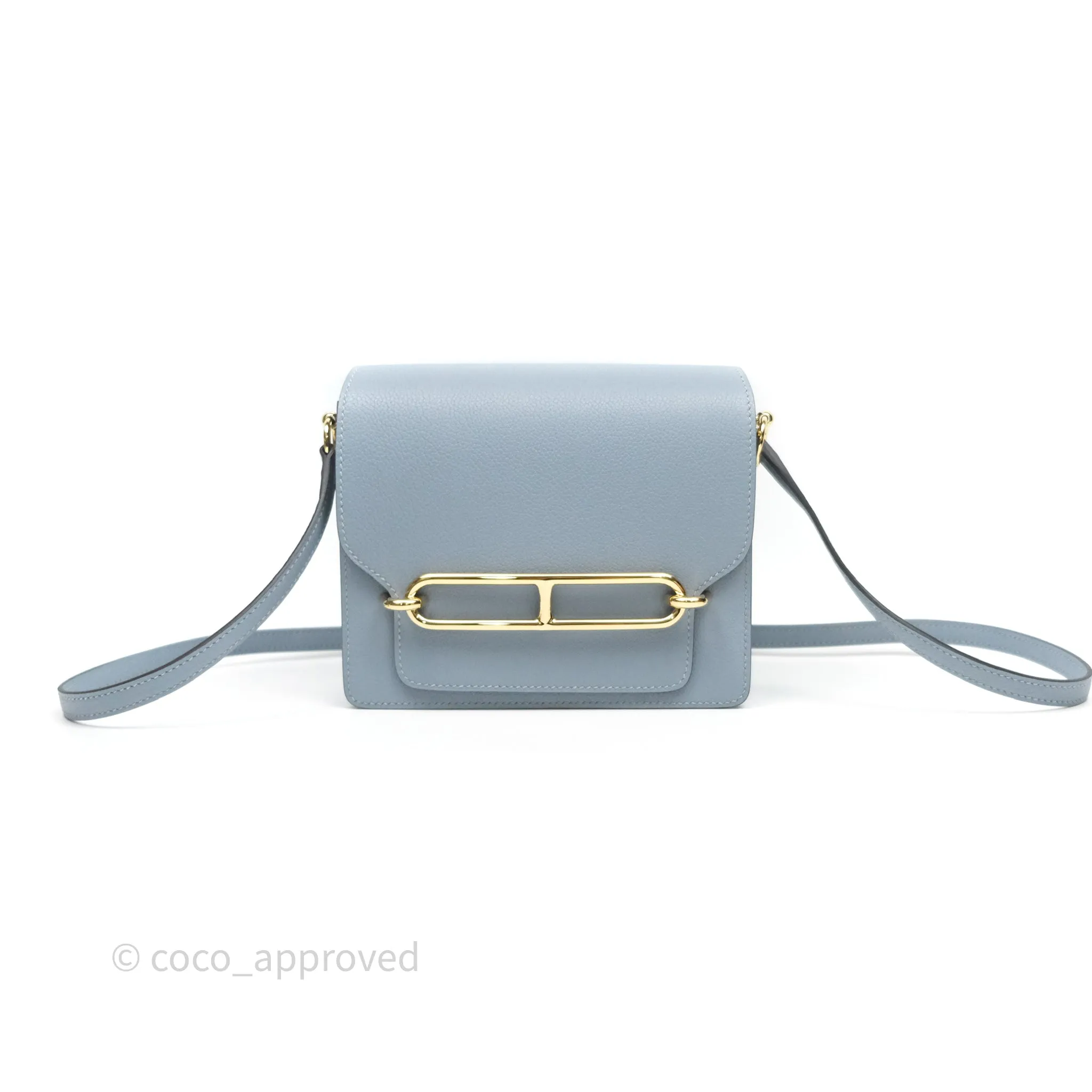 Herms Roulis Mini 18 Bleu Lin J7 Evercolour Gold Hardware