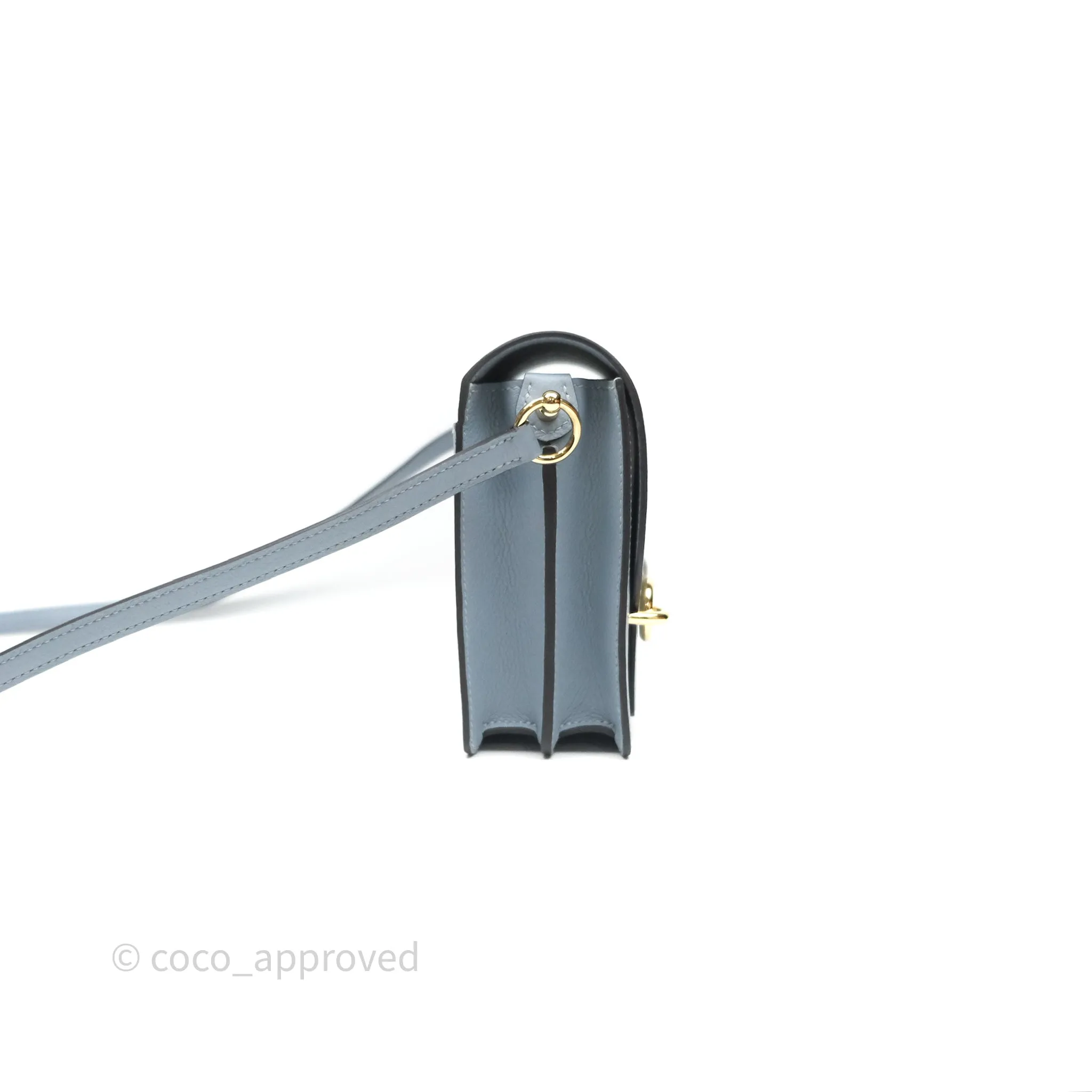 Herms Roulis Mini 18 Bleu Lin J7 Evercolour Gold Hardware