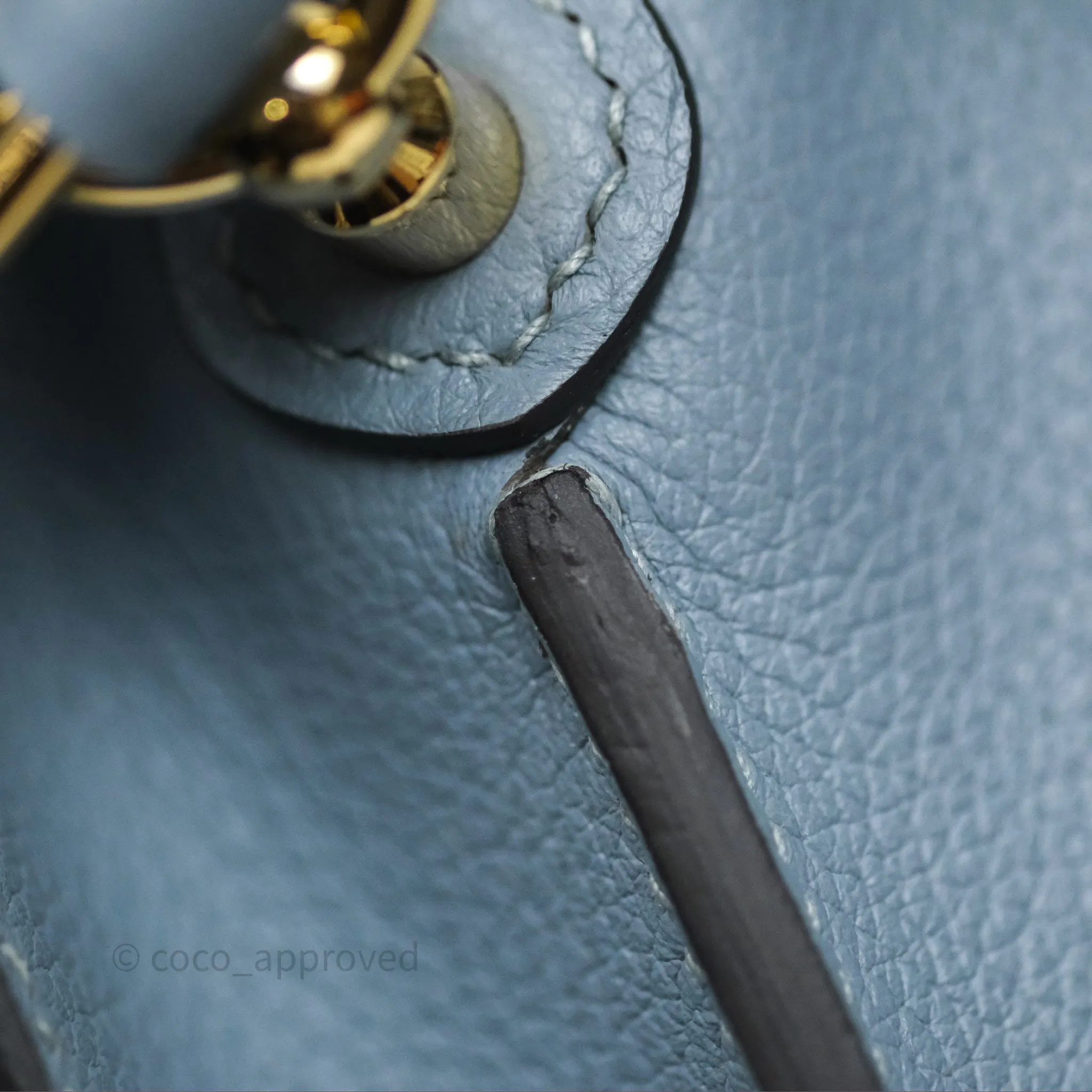 Herms Roulis Mini 18 Bleu Lin J7 Evercolour Gold Hardware