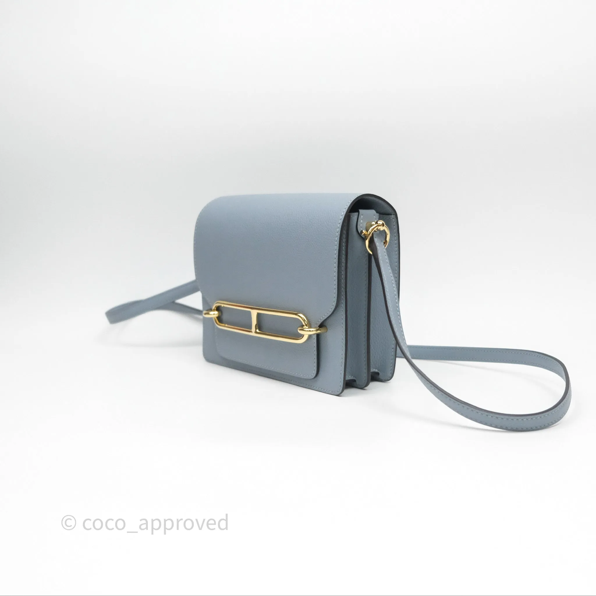 Herms Roulis Mini 18 Bleu Lin J7 Evercolour Gold Hardware