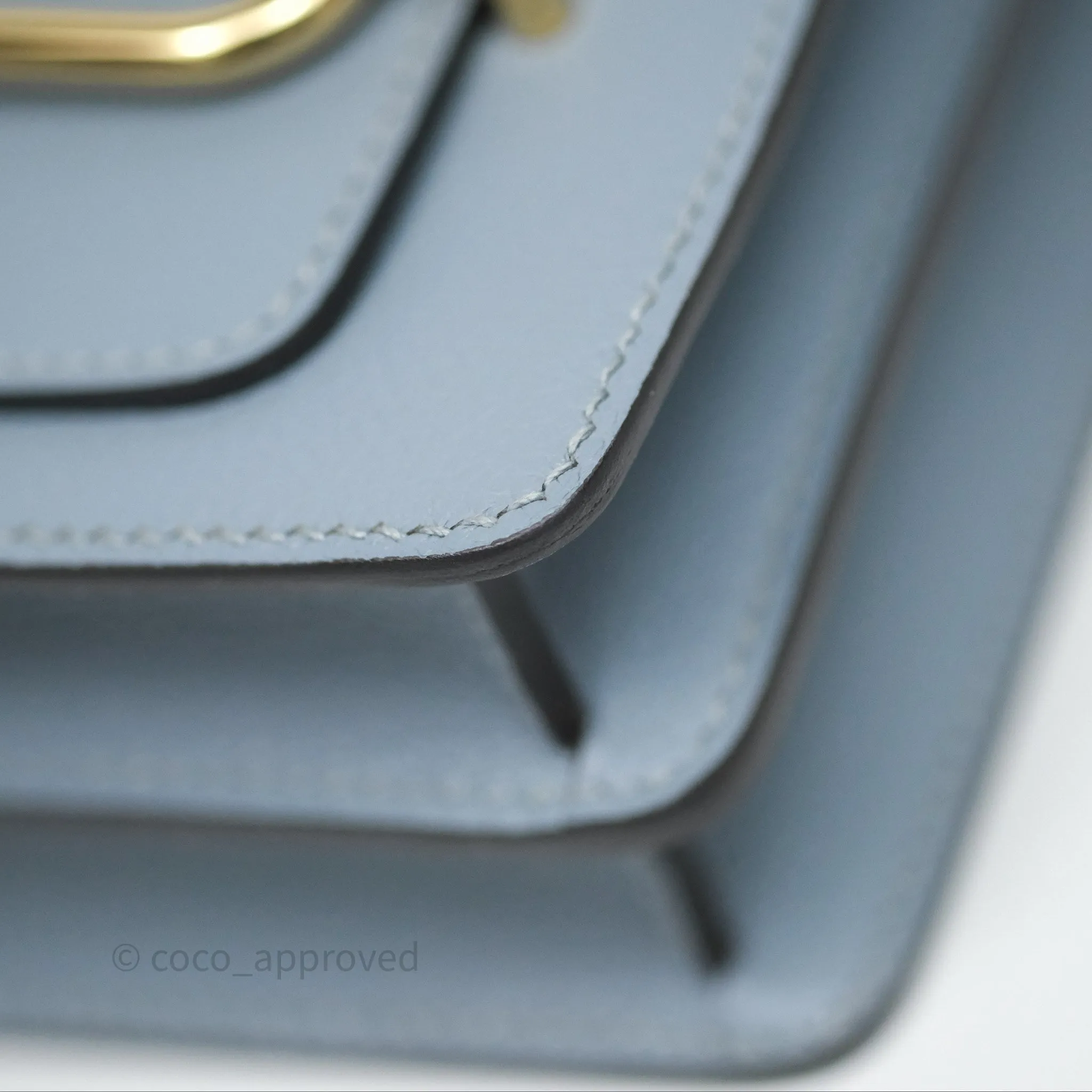 Herms Roulis Mini 18 Bleu Lin J7 Evercolour Gold Hardware