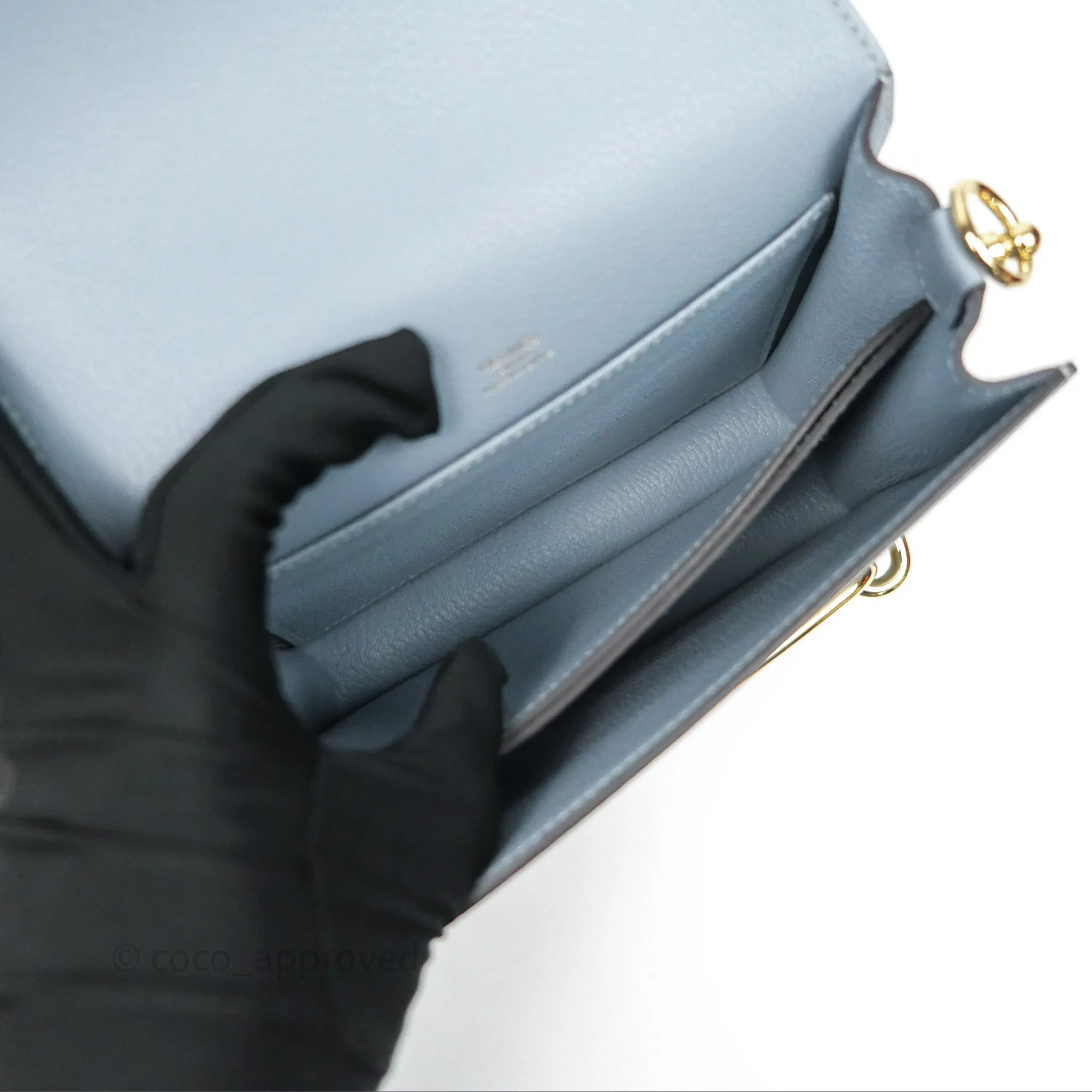 Herms Roulis Mini 18 Bleu Lin J7 Evercolour Gold Hardware
