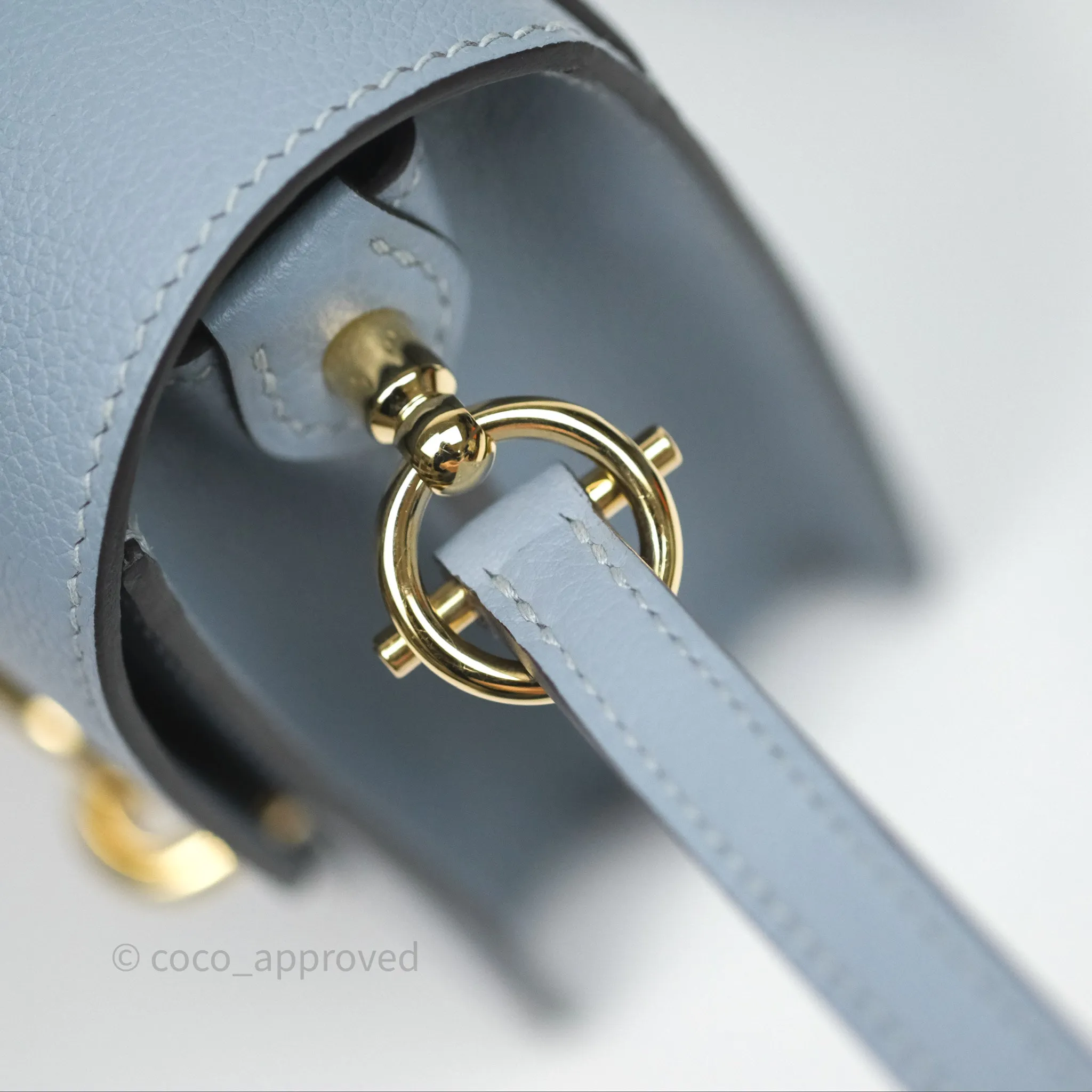 Herms Roulis Mini 18 Bleu Lin J7 Evercolour Gold Hardware