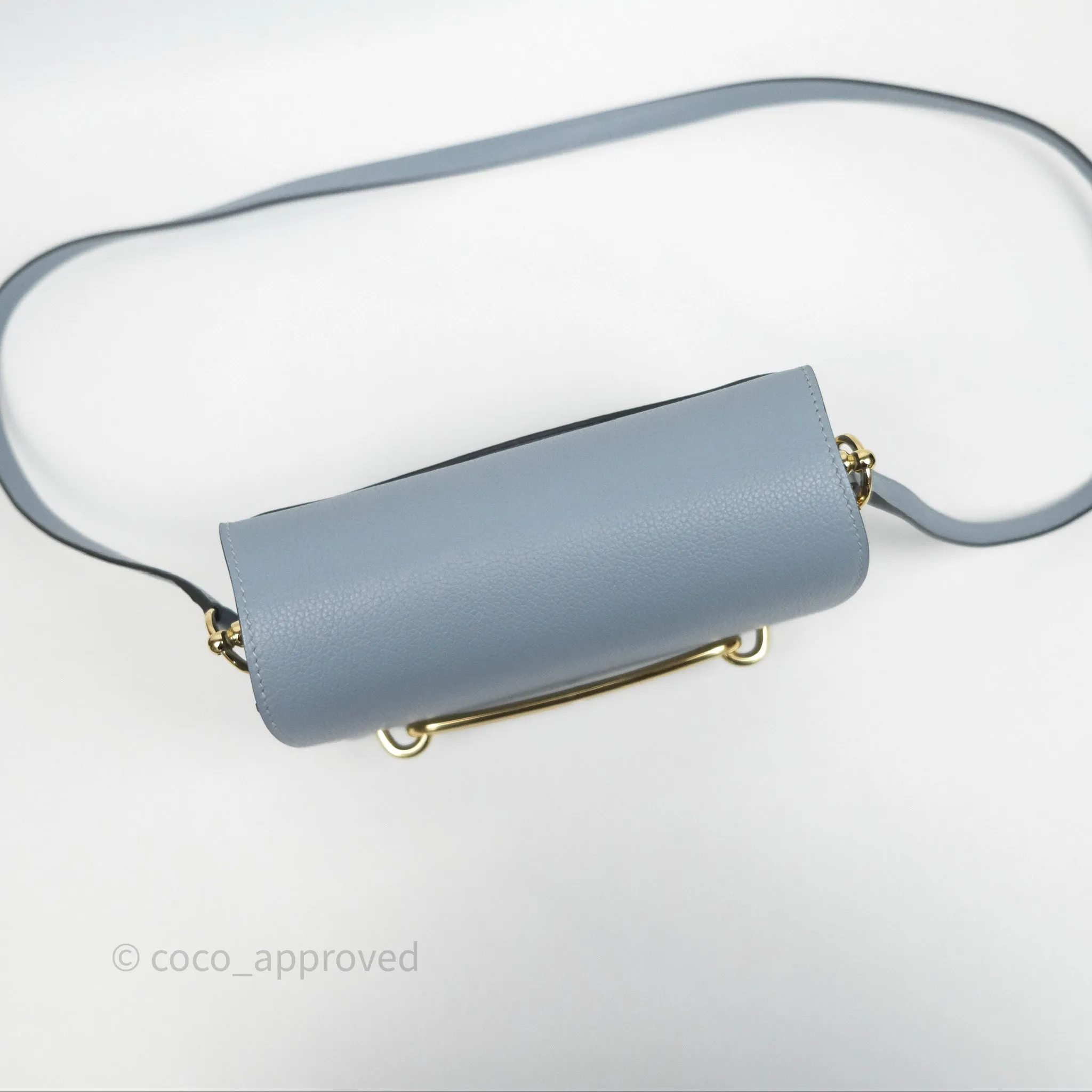 Herms Roulis Mini 18 Bleu Lin J7 Evercolour Gold Hardware
