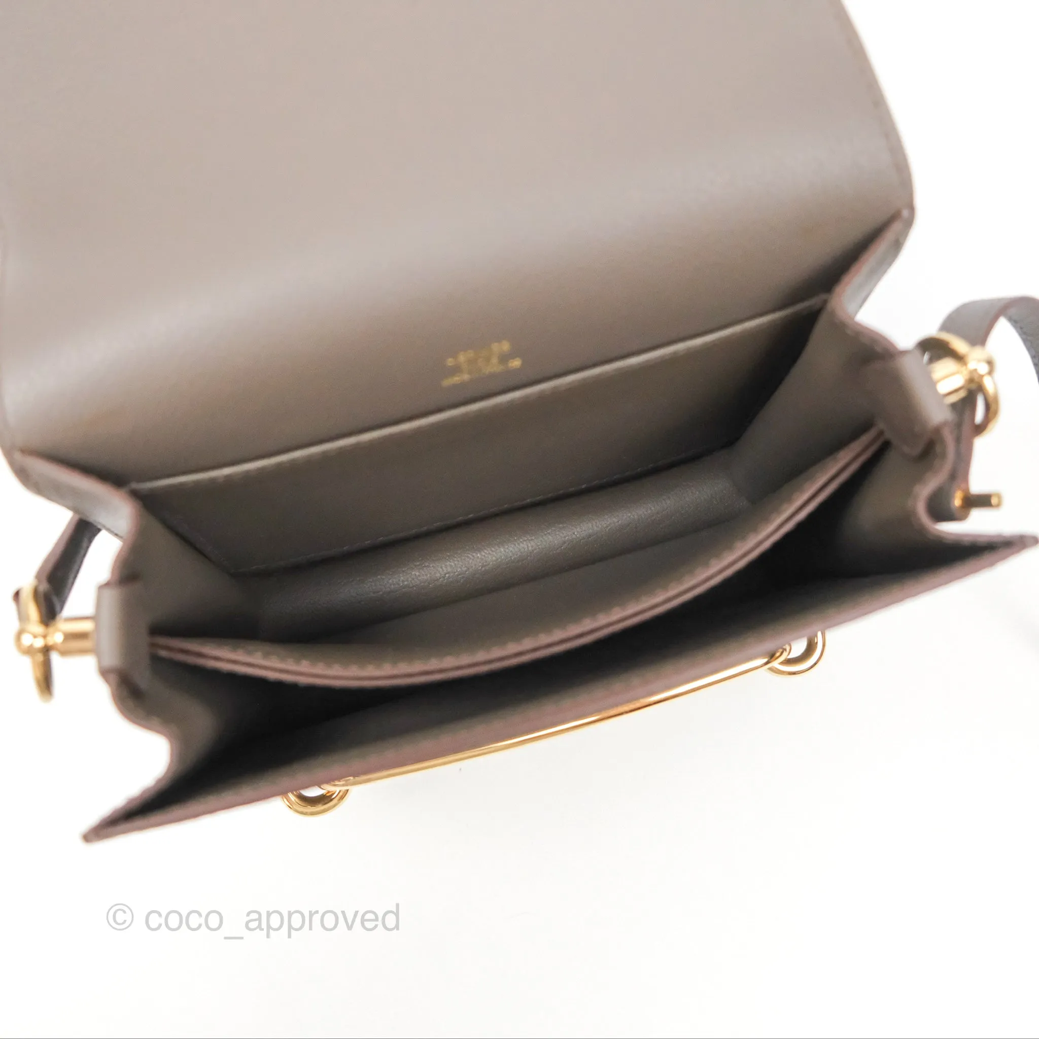Herms Roulis Mini 18 Gris Etain 8F Evercolor Gold Hardware