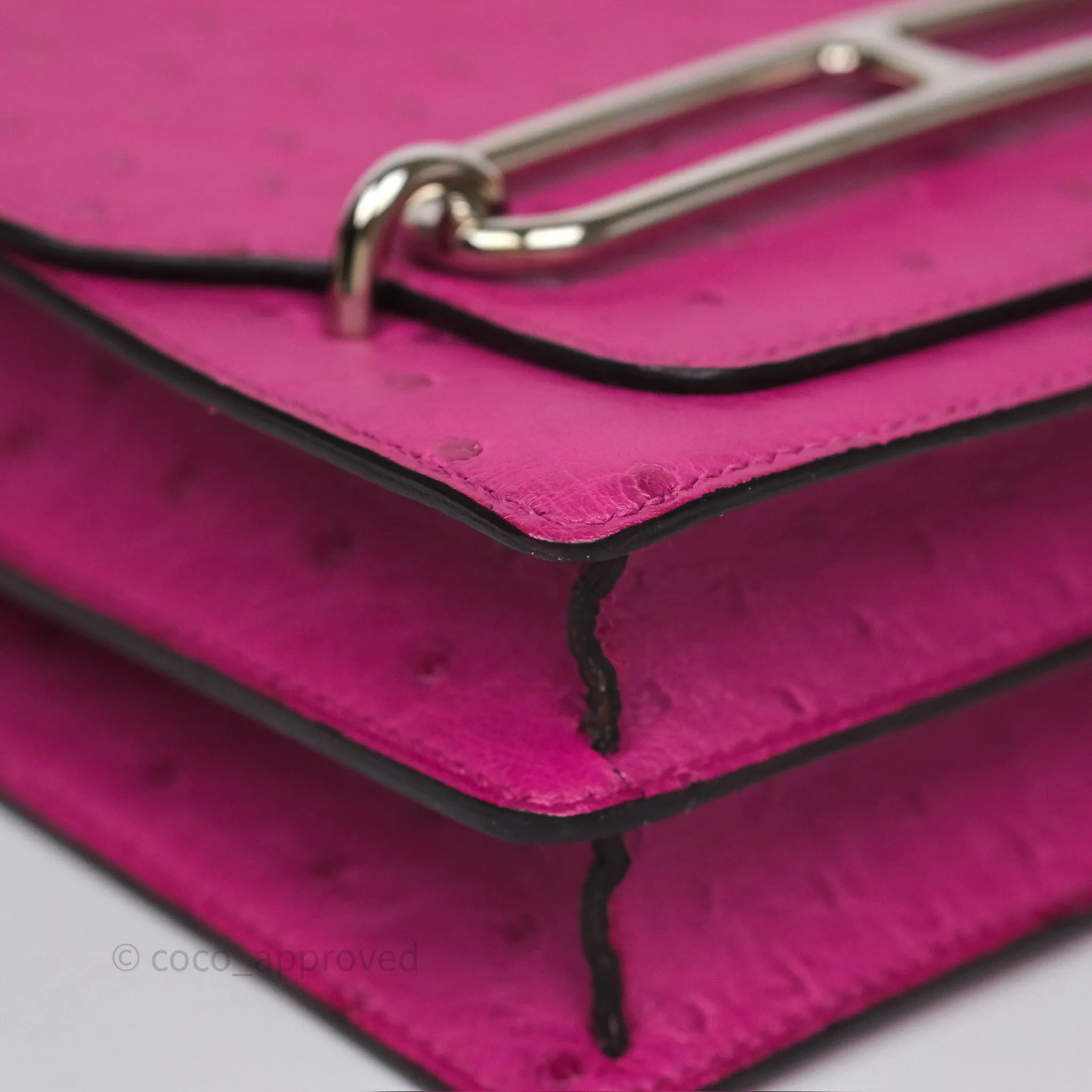 Herms Roulis Mini 18 Rose Pourpre L3 Autruche Palladium Hardware