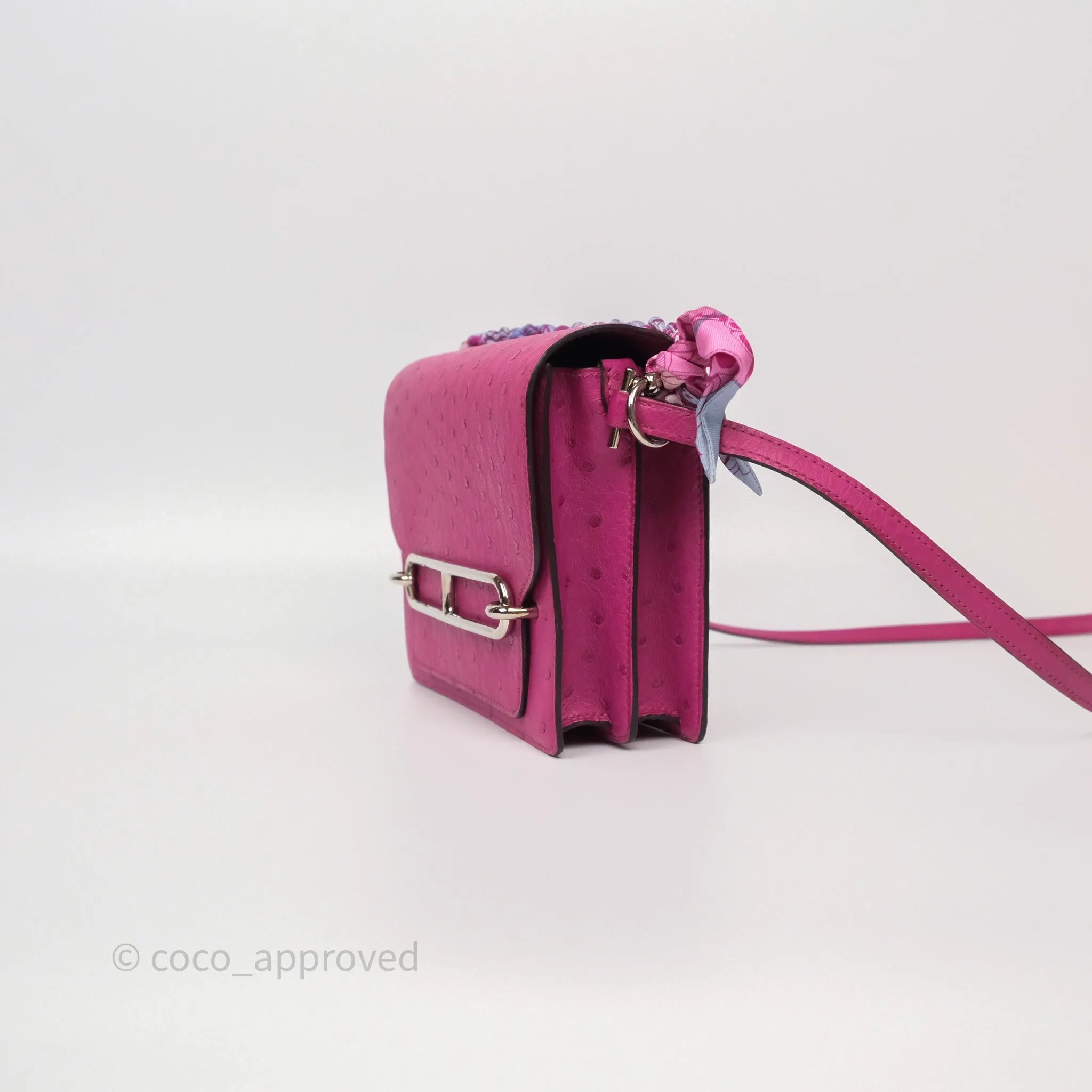Herms Roulis Mini 18 Rose Pourpre L3 Autruche Palladium Hardware