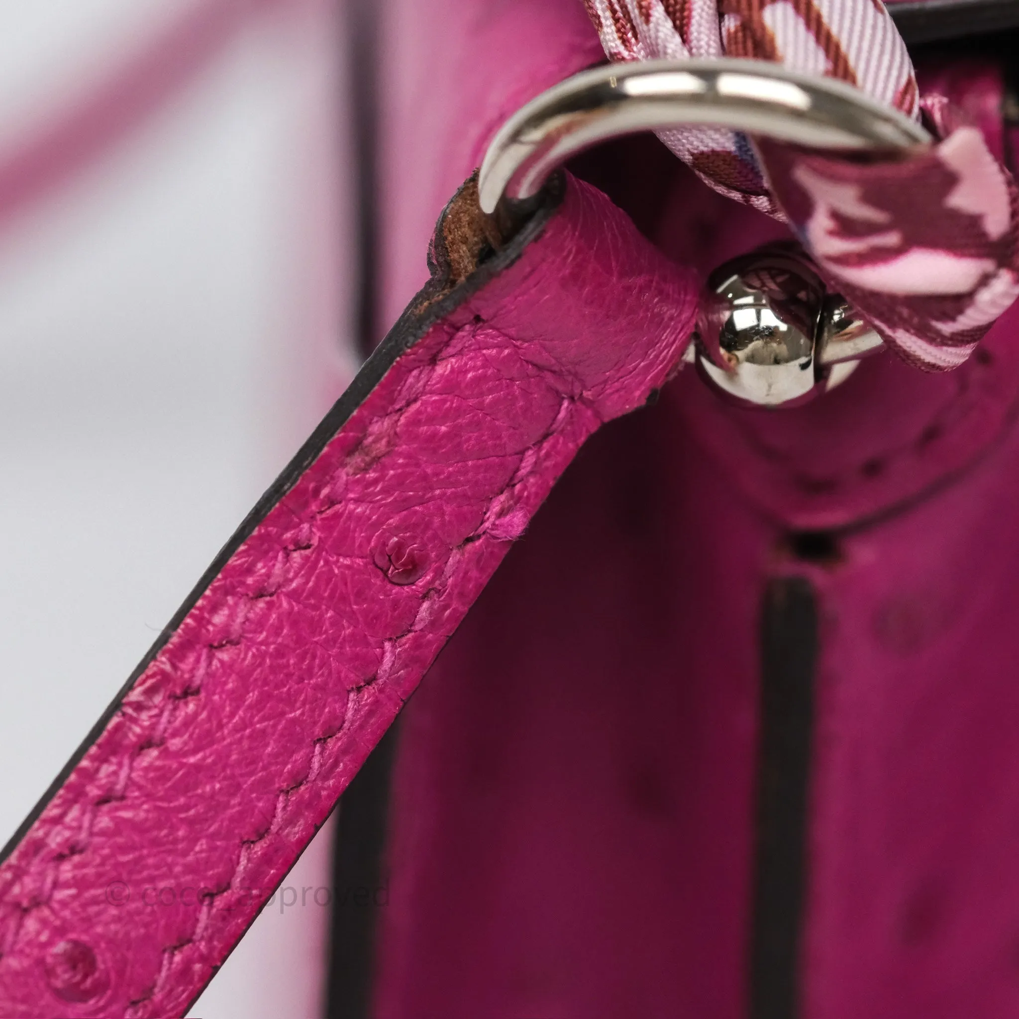 Herms Roulis Mini 18 Rose Pourpre L3 Autruche Palladium Hardware