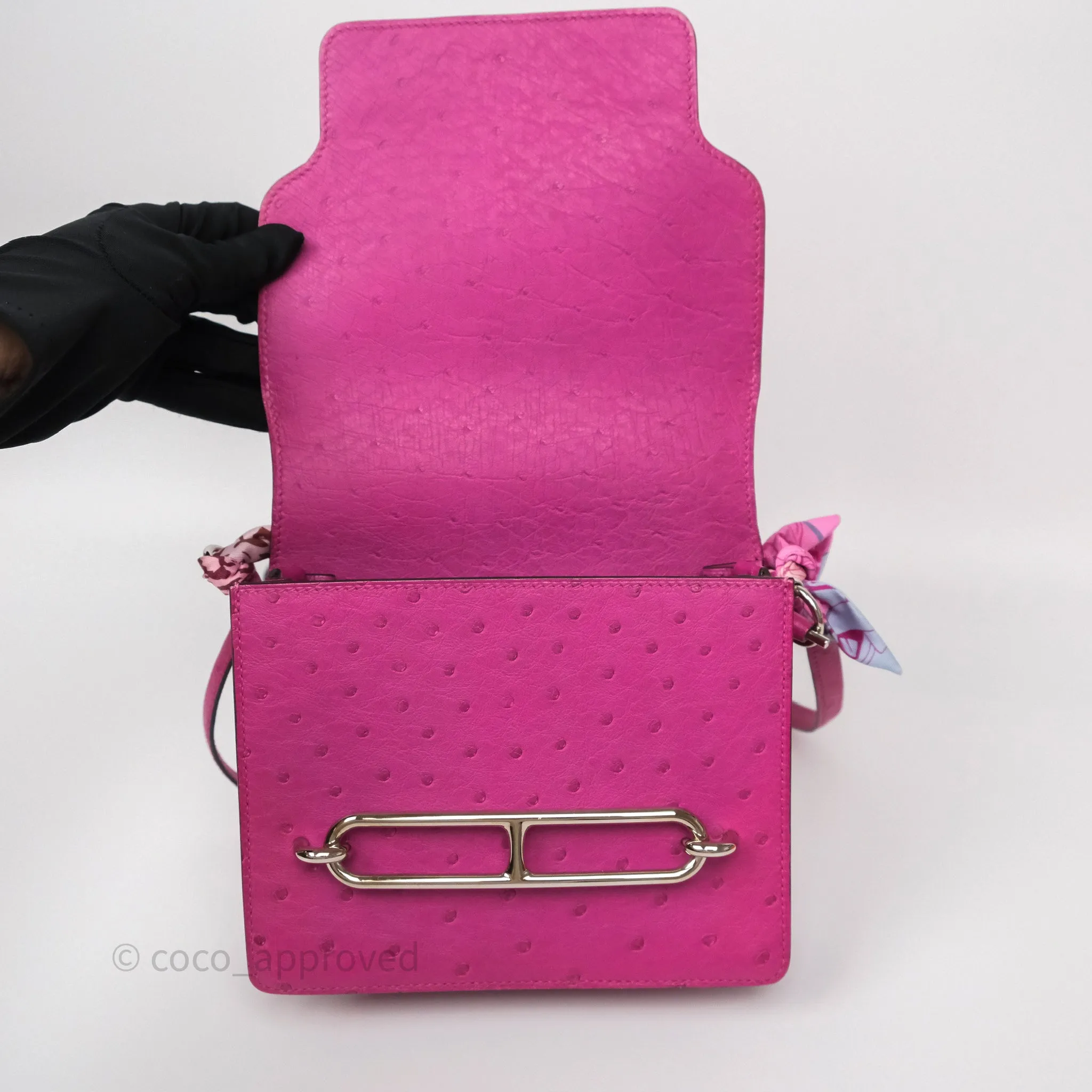 Herms Roulis Mini 18 Rose Pourpre L3 Autruche Palladium Hardware