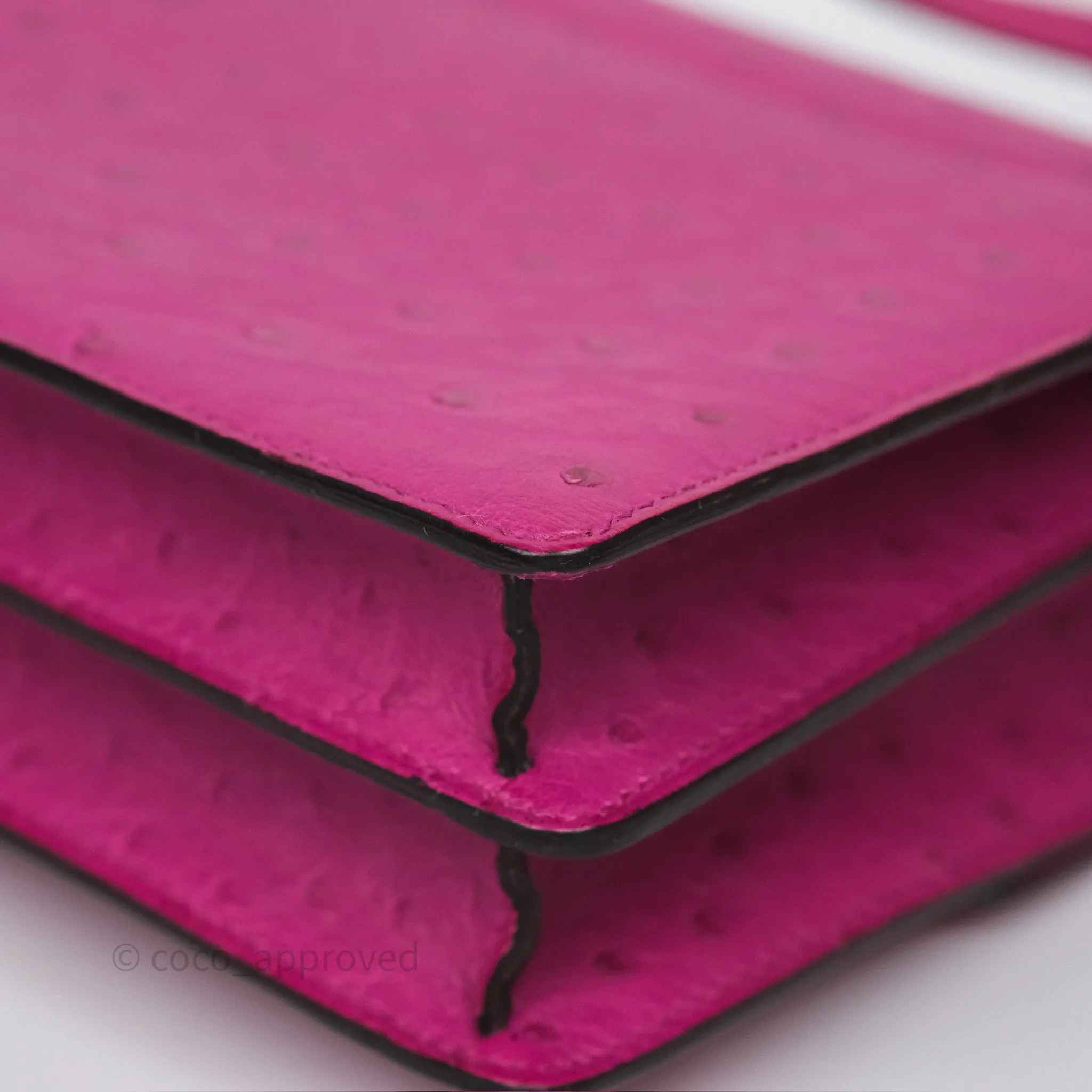 Herms Roulis Mini 18 Rose Pourpre L3 Autruche Palladium Hardware