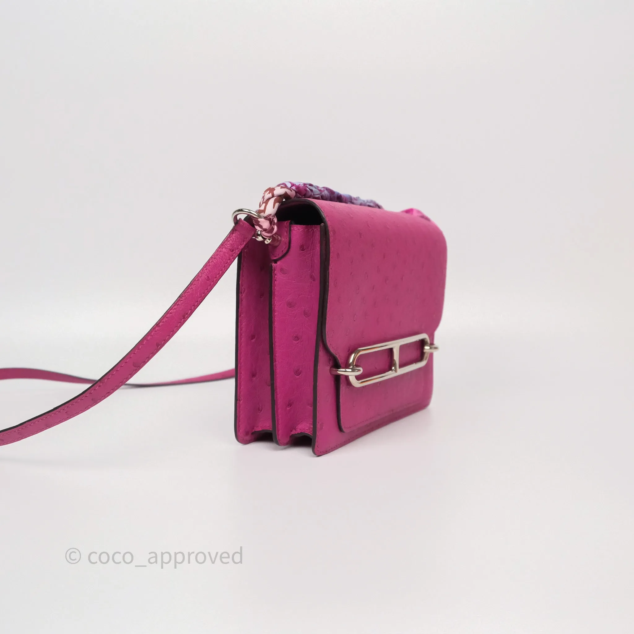 Herms Roulis Mini 18 Rose Pourpre L3 Autruche Palladium Hardware
