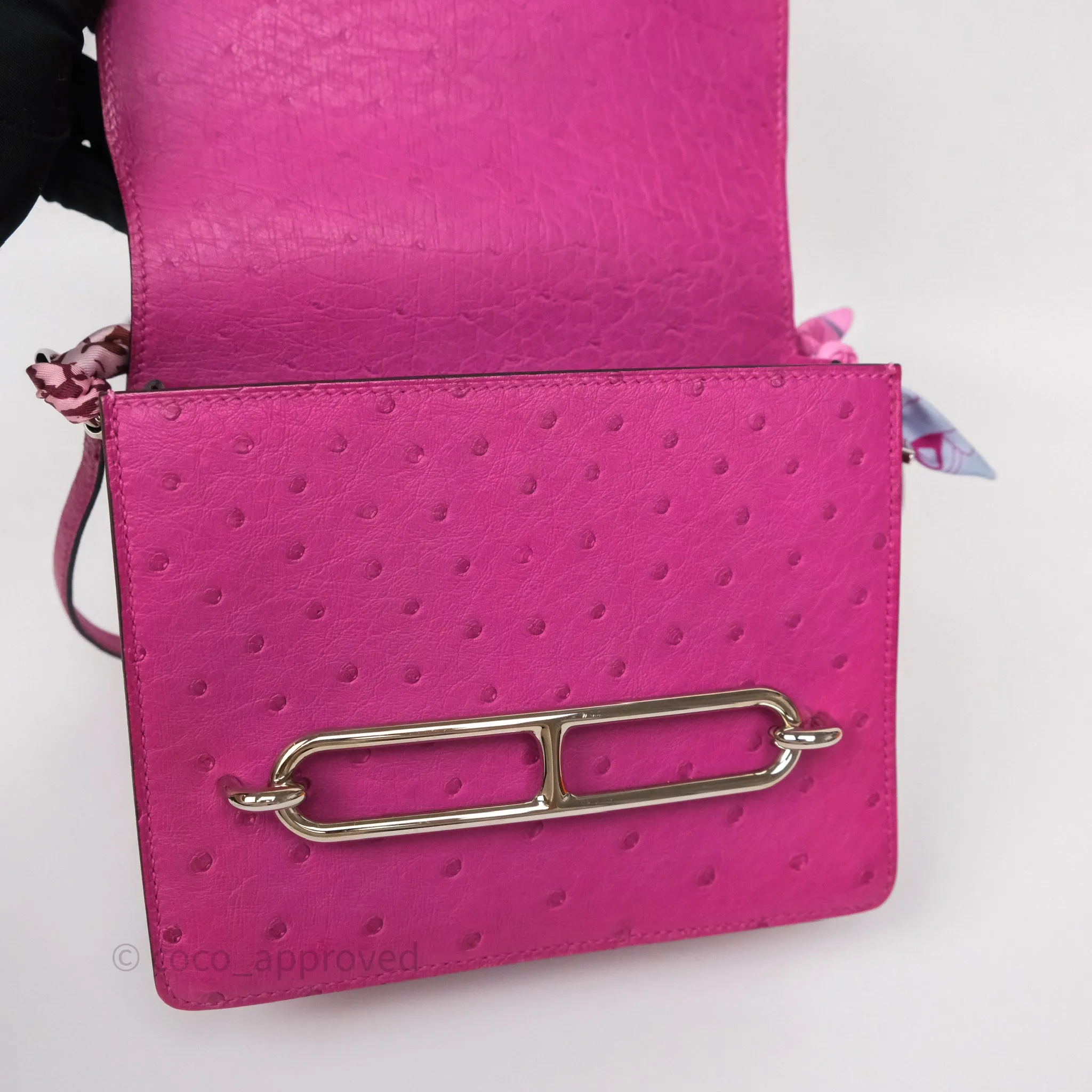Herms Roulis Mini 18 Rose Pourpre L3 Autruche Palladium Hardware
