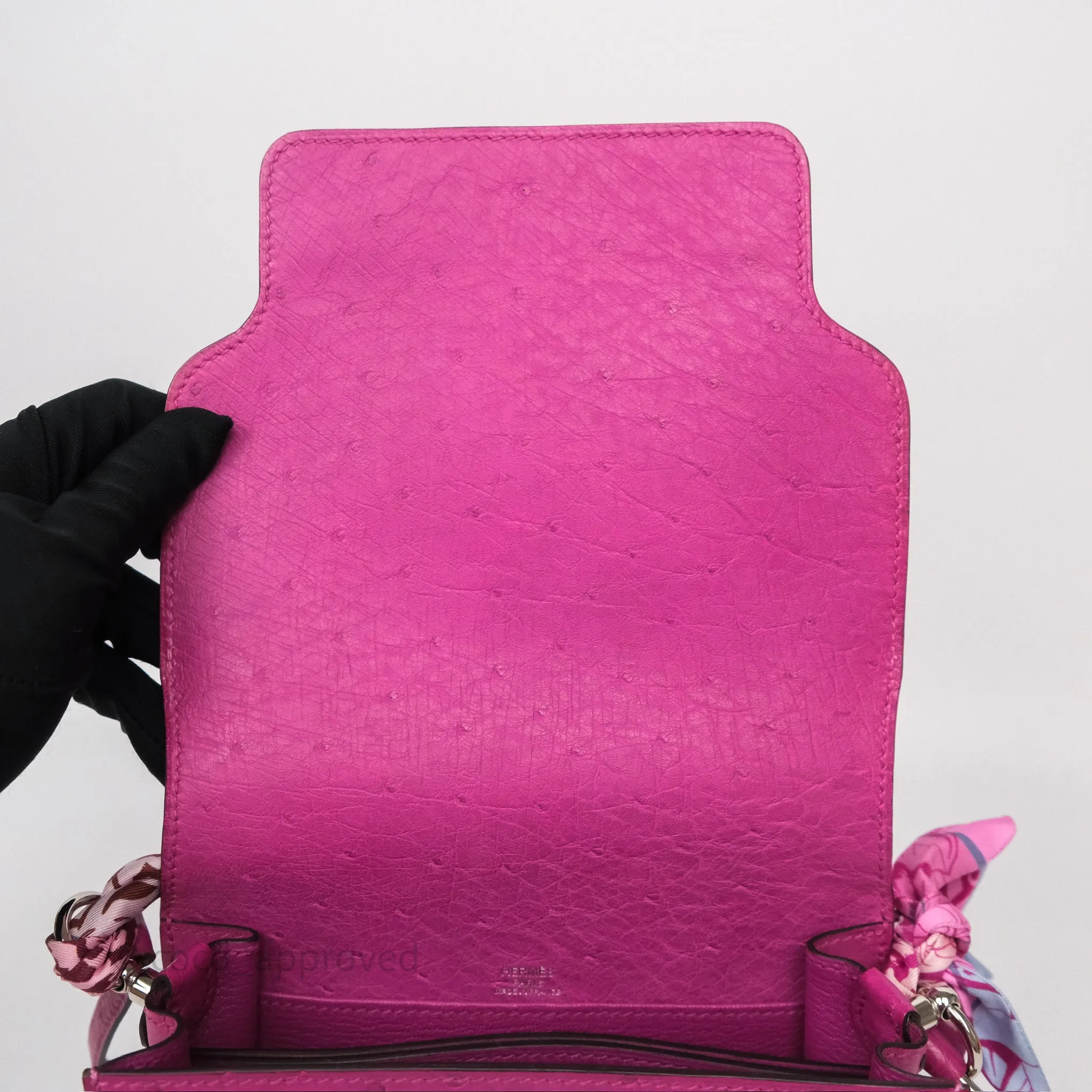 Herms Roulis Mini 18 Rose Pourpre L3 Autruche Palladium Hardware