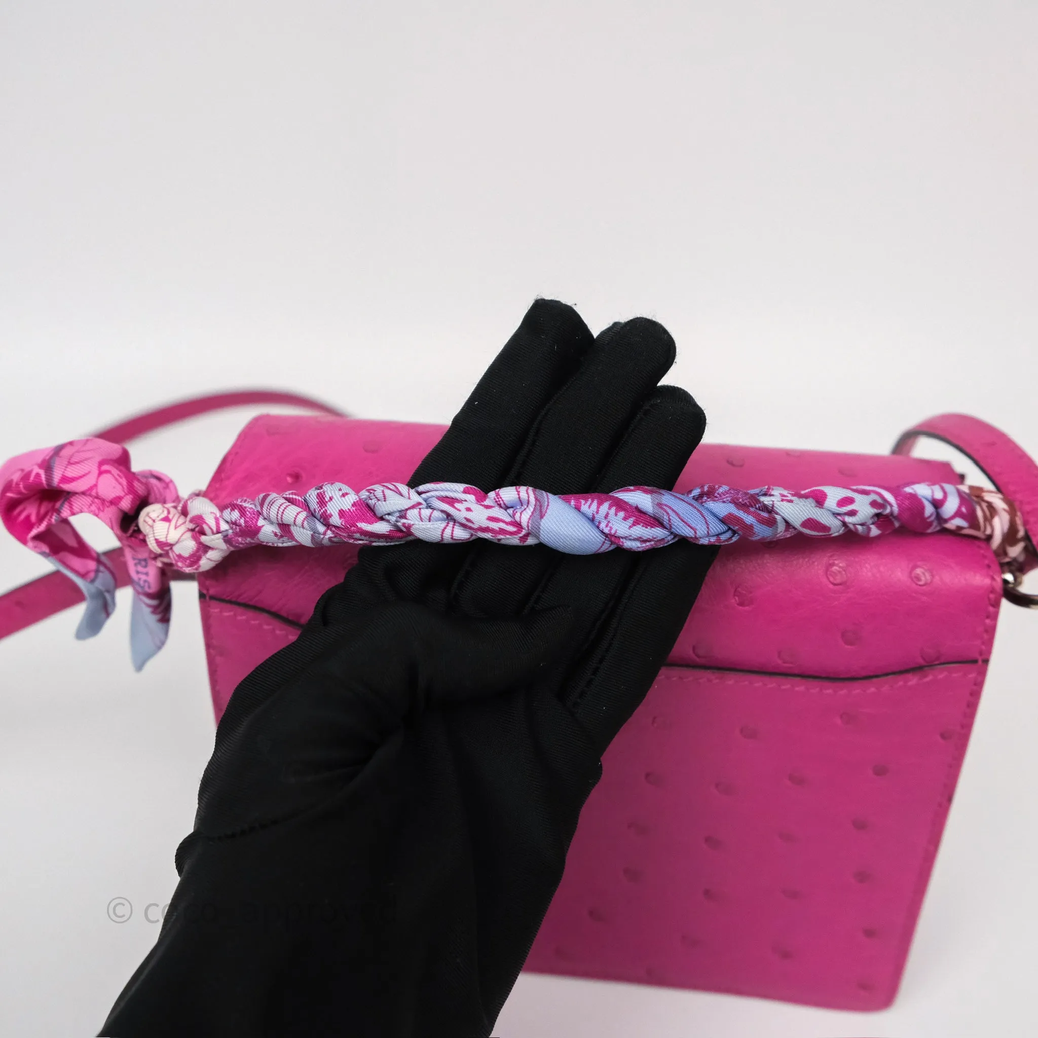 Herms Roulis Mini 18 Rose Pourpre L3 Autruche Palladium Hardware